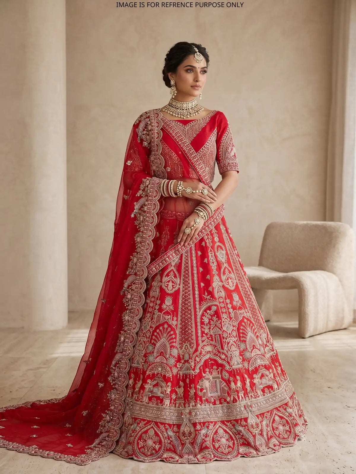 Luxury Rani Red Silk Lehenga with Doli Ceremony and Peacock Embroidery