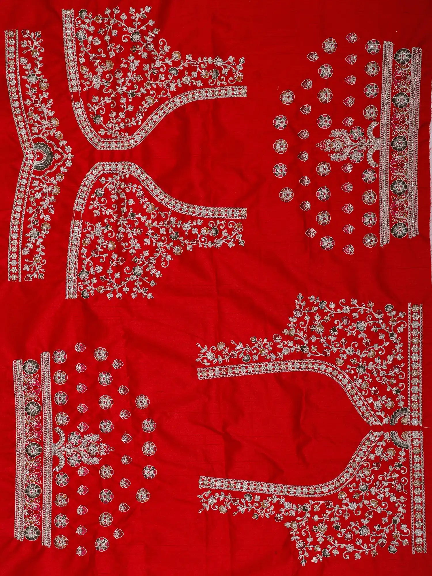 Designer Red Raw Silk Bridal Lehenga With Diamond Work