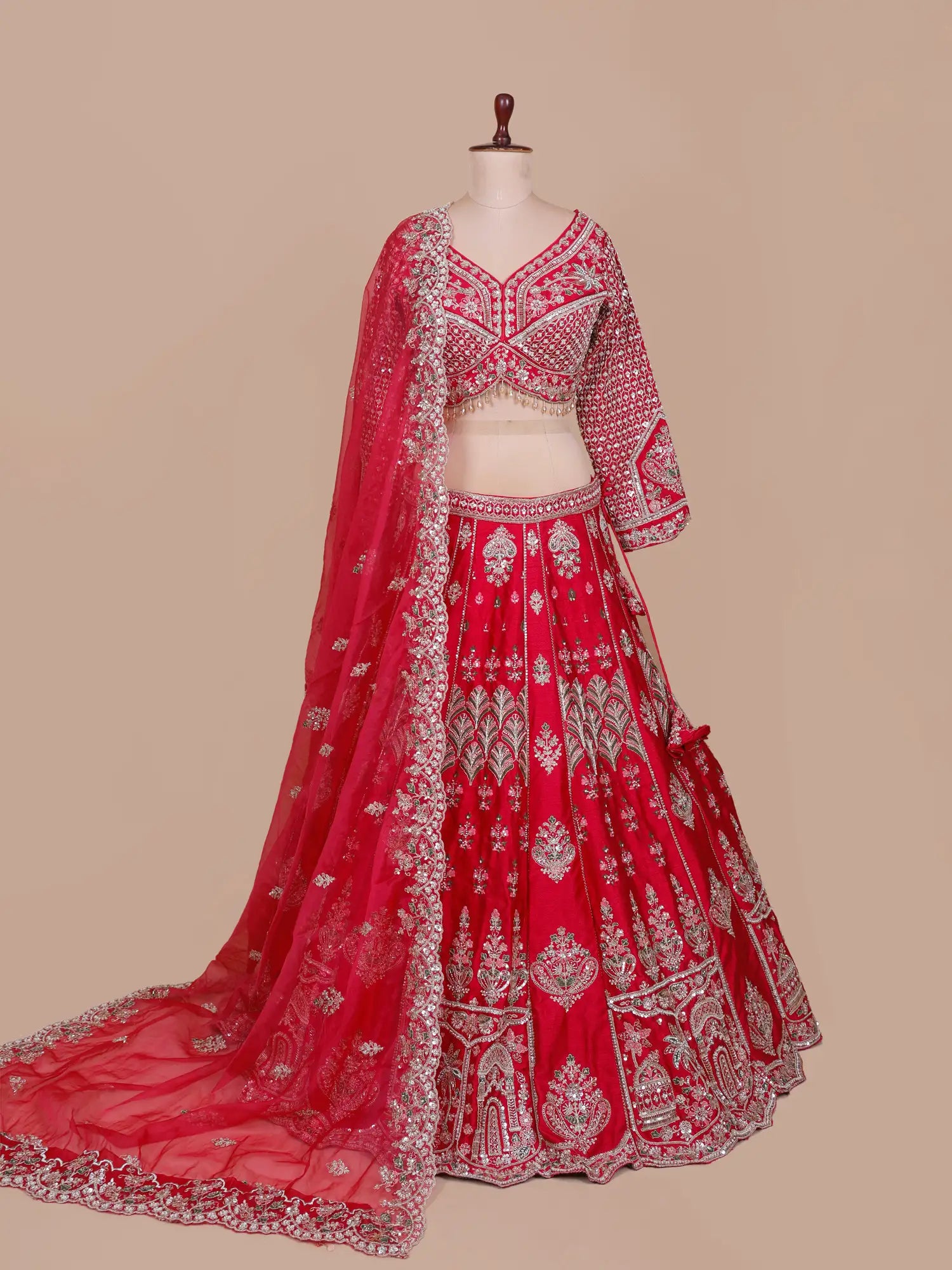 Royal Red Raw Silk Lehenga Choli With Rich Handwork