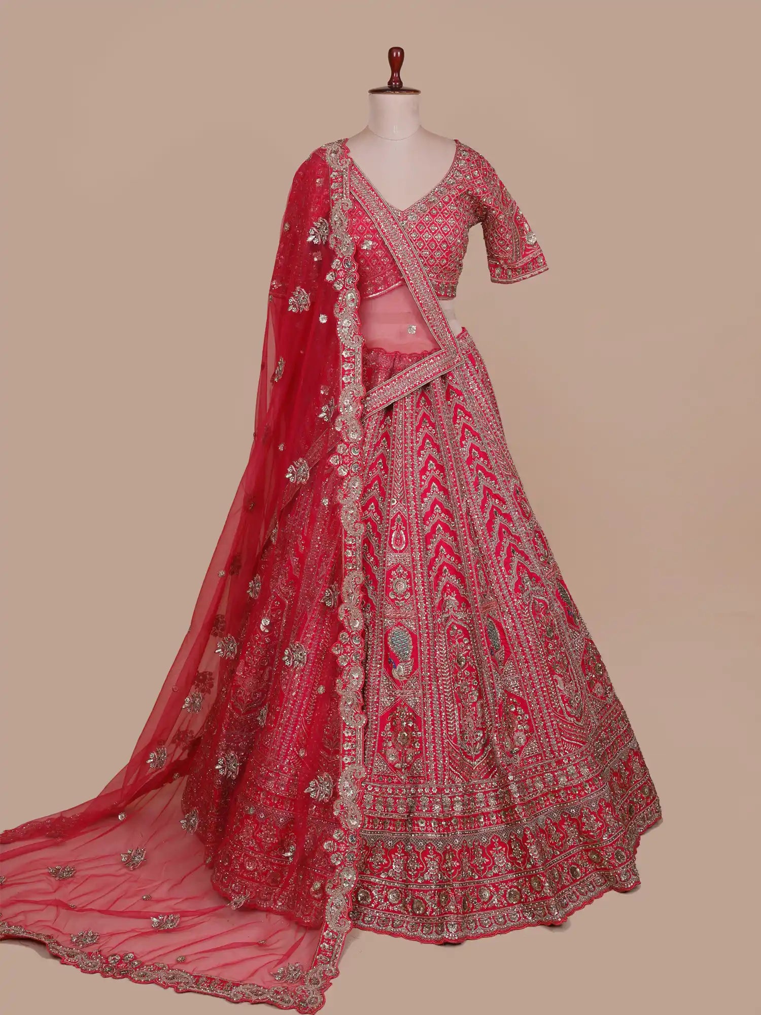 Red Silk Wedding Couture Lehenga With Heirloom-Inspired Embroidery