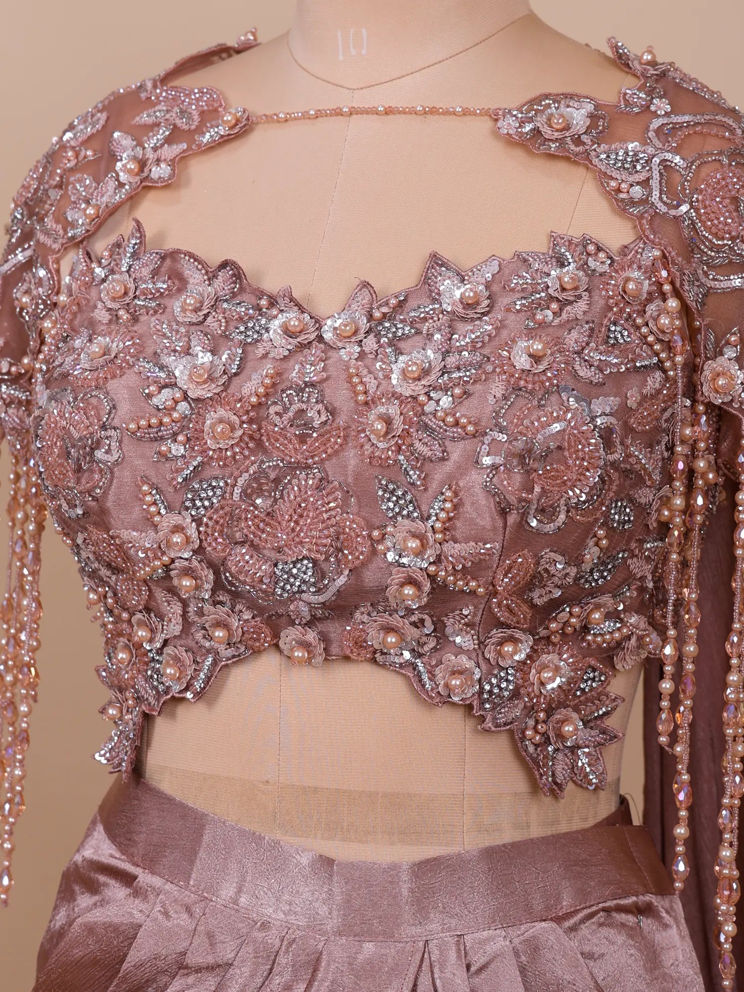 Rose Gold Silk Diamond Work Designer Lehenga Choli