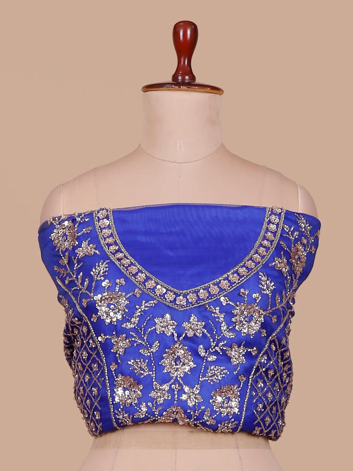 Royal Blue Occasion Wear Lehenga with Vertical Sequin Floral Detailing