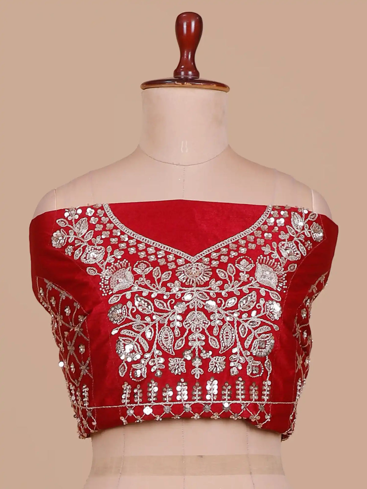 Scarlet Silk Sider Lehenga with Intricate Peacock Patterns