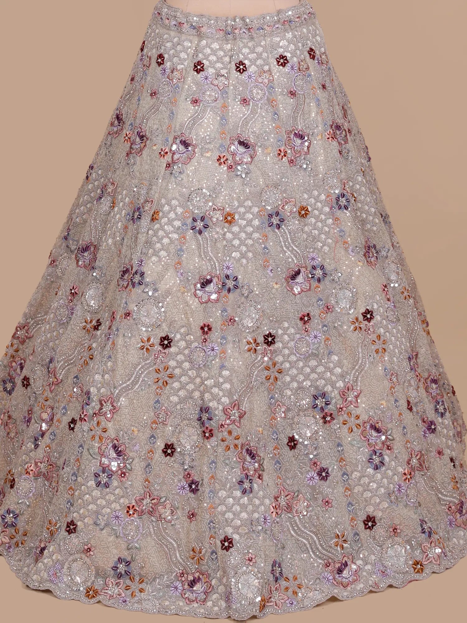 Shop Champagne Shimmer Unstitched Lehenga In Thread Cut Dana Art