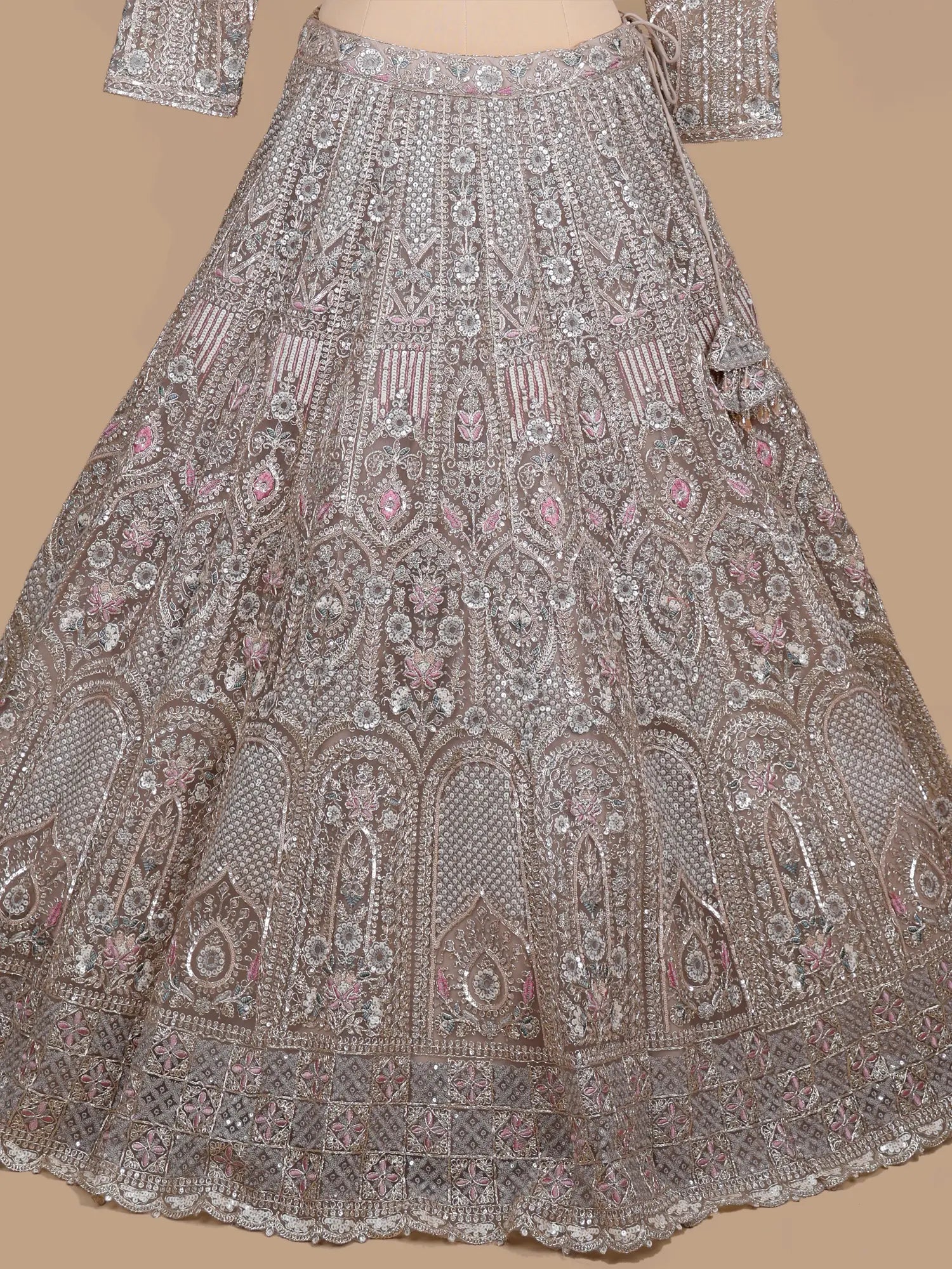 Designer Silver Zardosi Net Lehenga For Wedding Wear