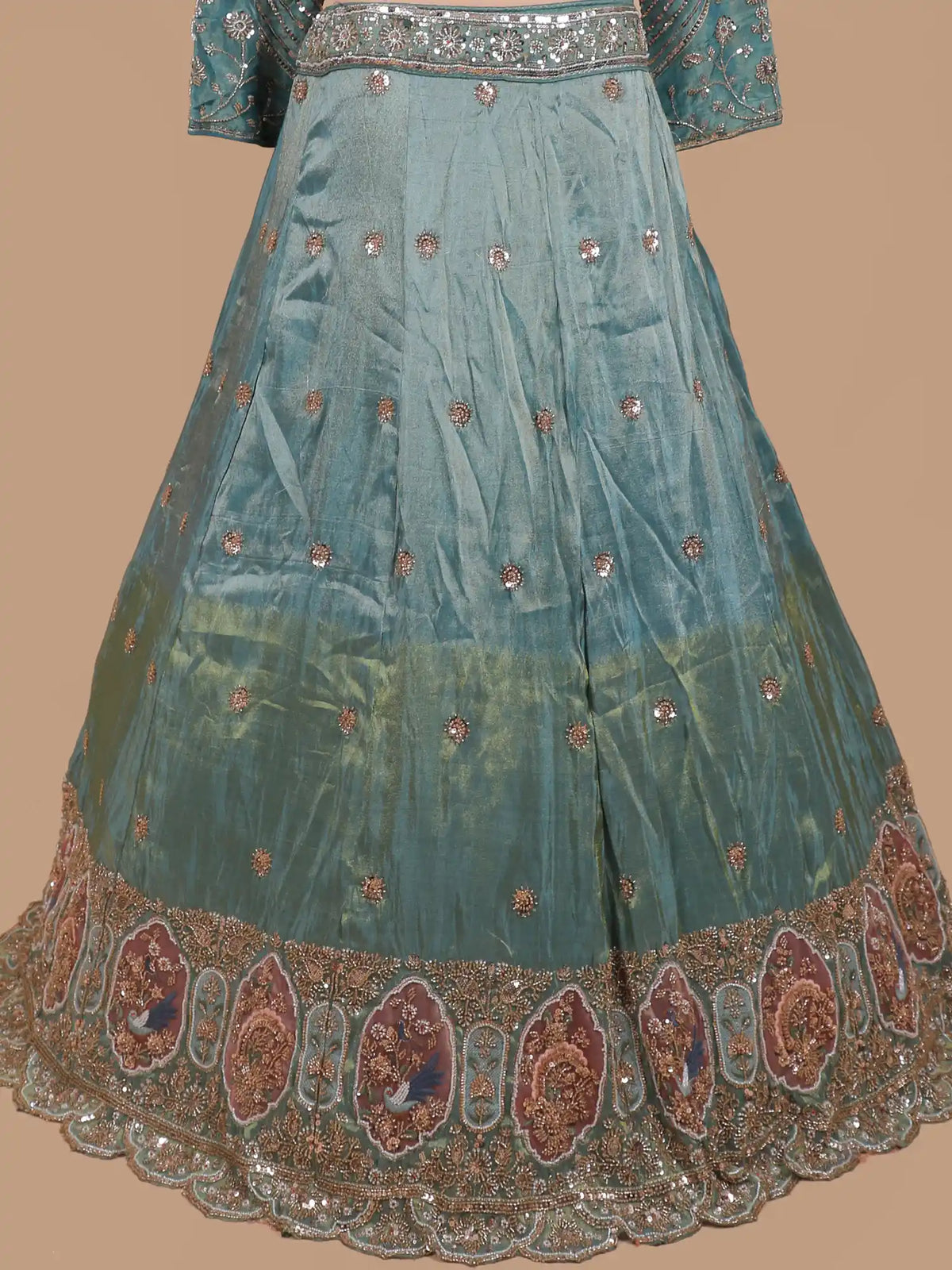 Dual Tone Teal Lehenga Featuring Ornate Bird Embroidery