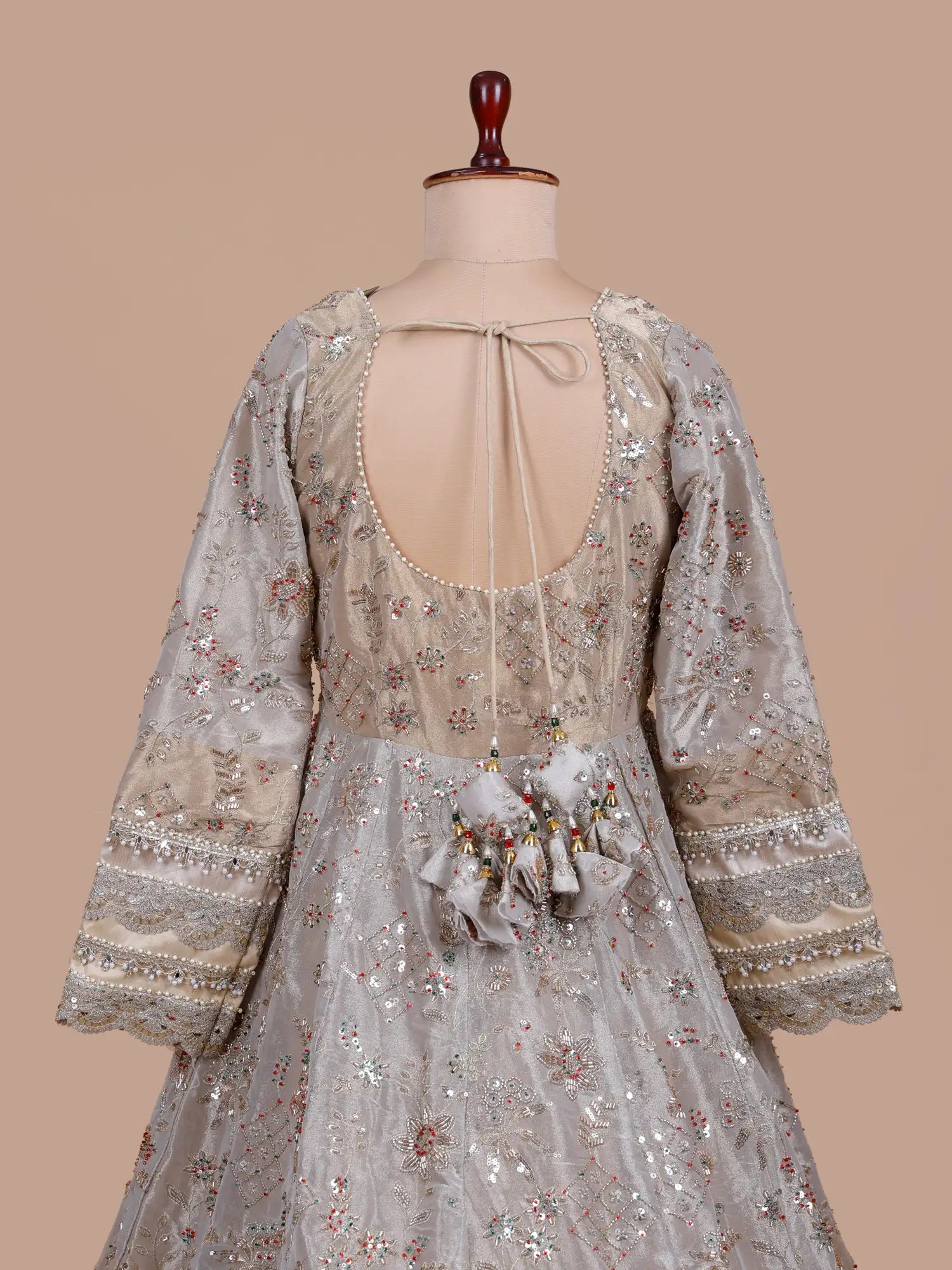 Dual Tone Shimmer Traditional Anarkali Gown With Rich Pearl Accents