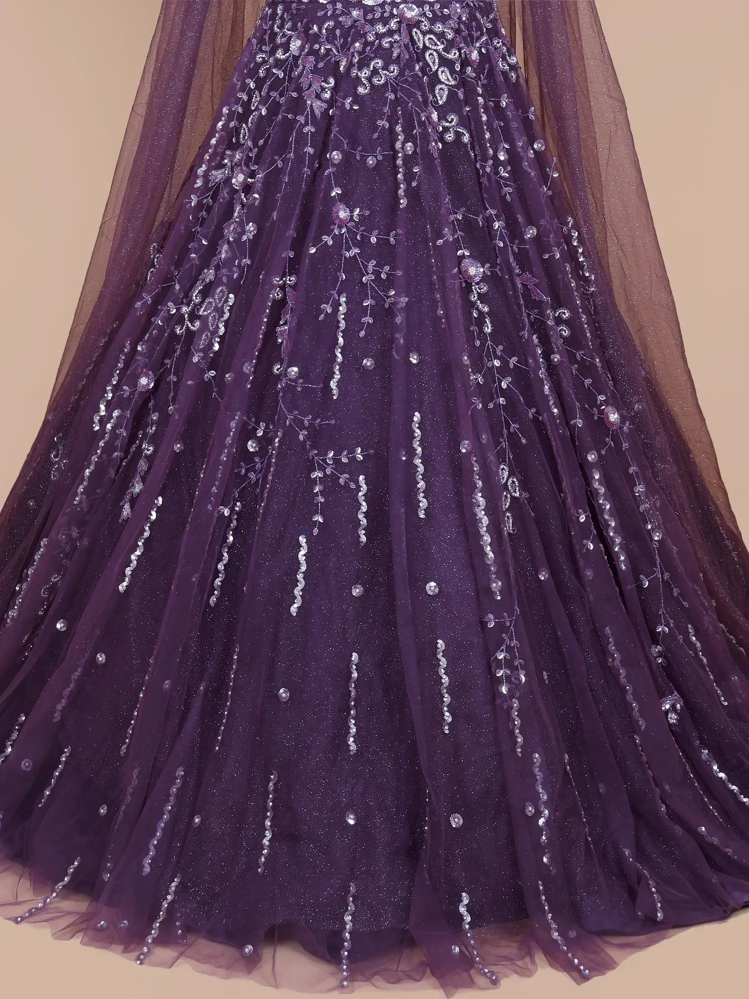 Purple Long Designer Gown Highlighting Pearl Diamond Work