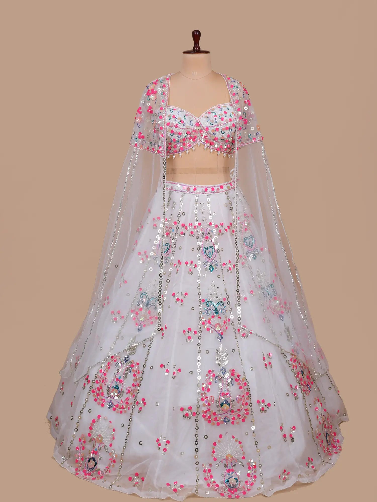Shop White Party Wear Net Lehenga With Multi Sequins Design