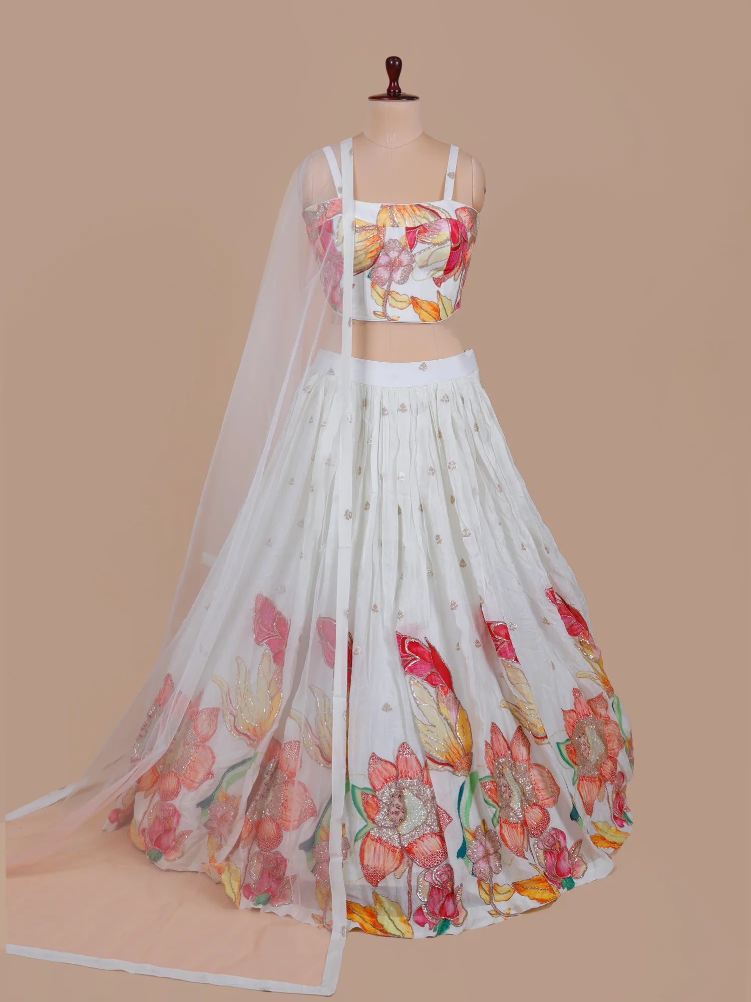 Shop White Multi Crepe Silk Lehenga Choli With Sequins Work