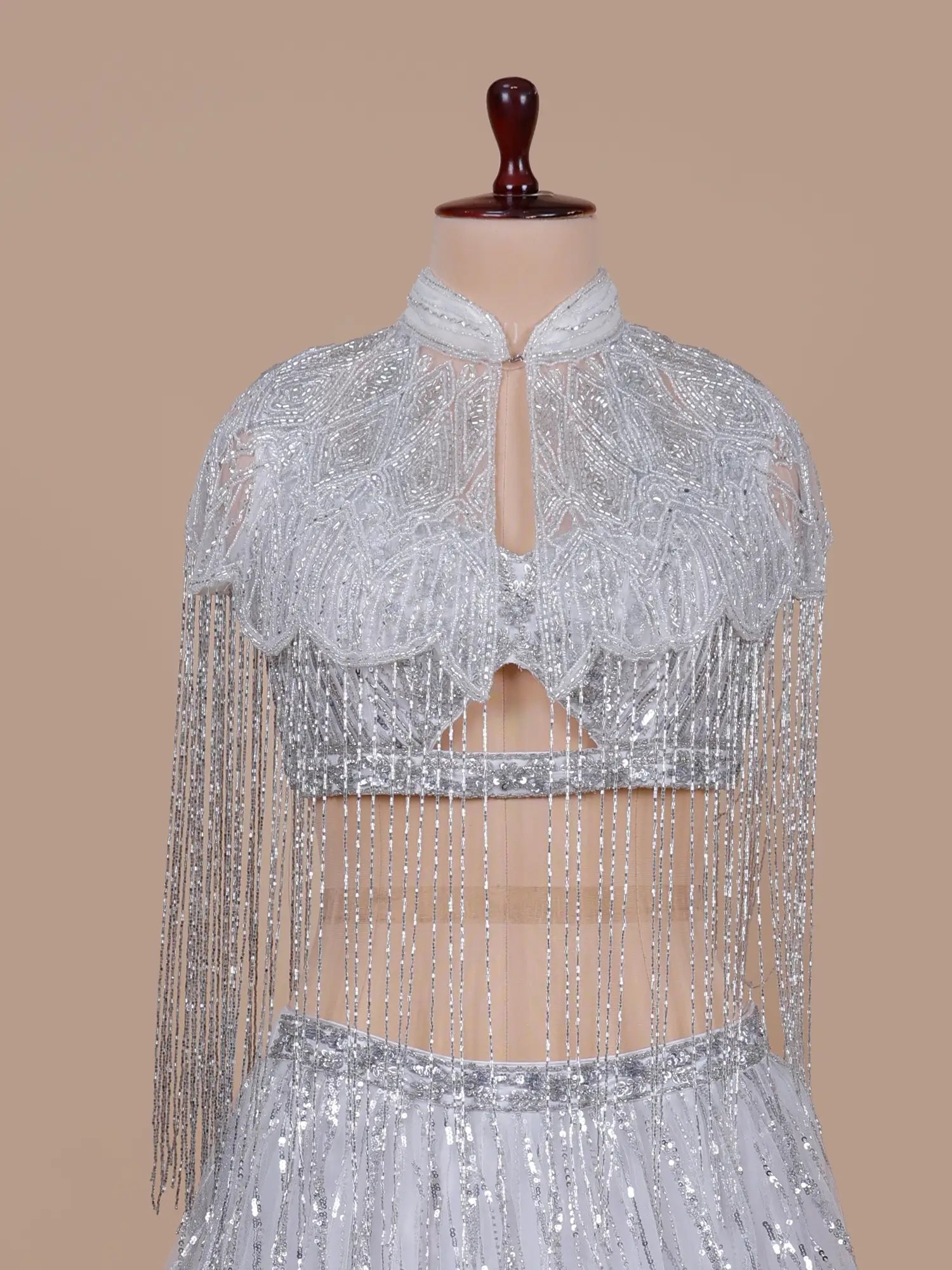 Stylish White Net Lehenga Choli With Beads Work