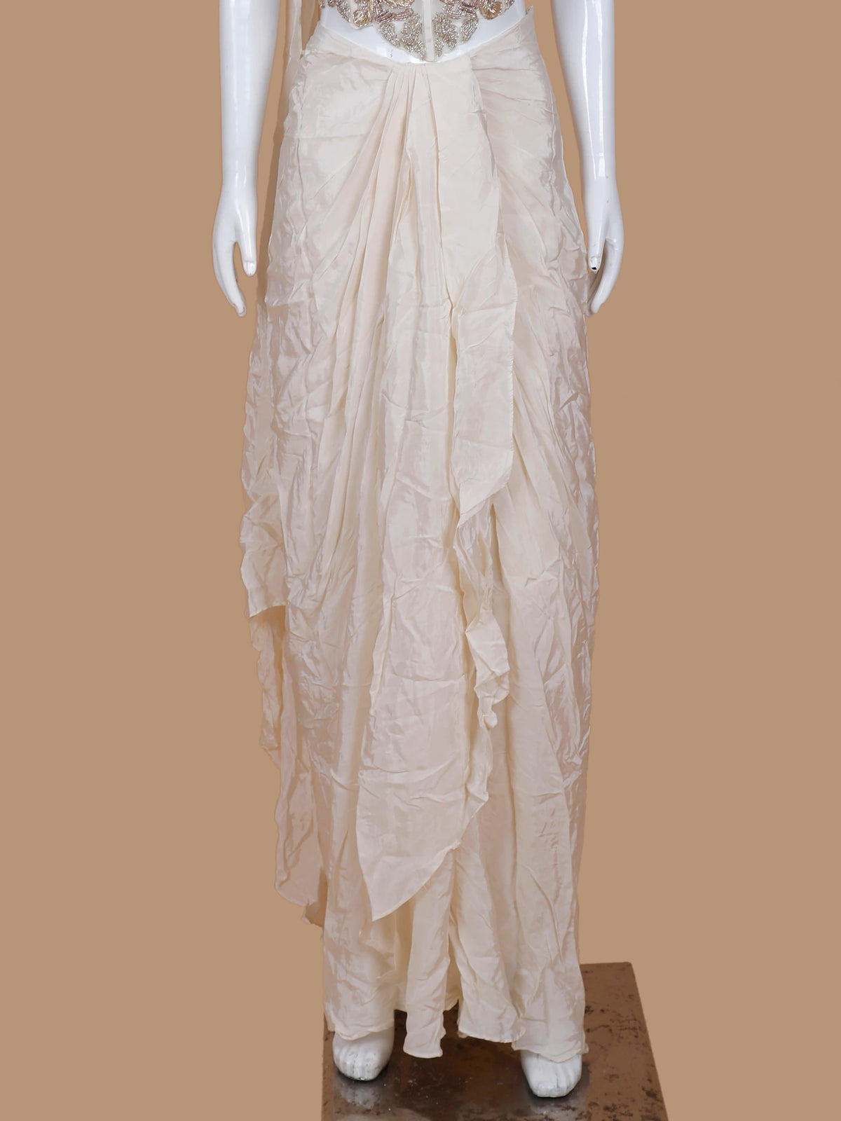 Exclusive Off White Indo Western Saree with Zardozi Style Thread Work