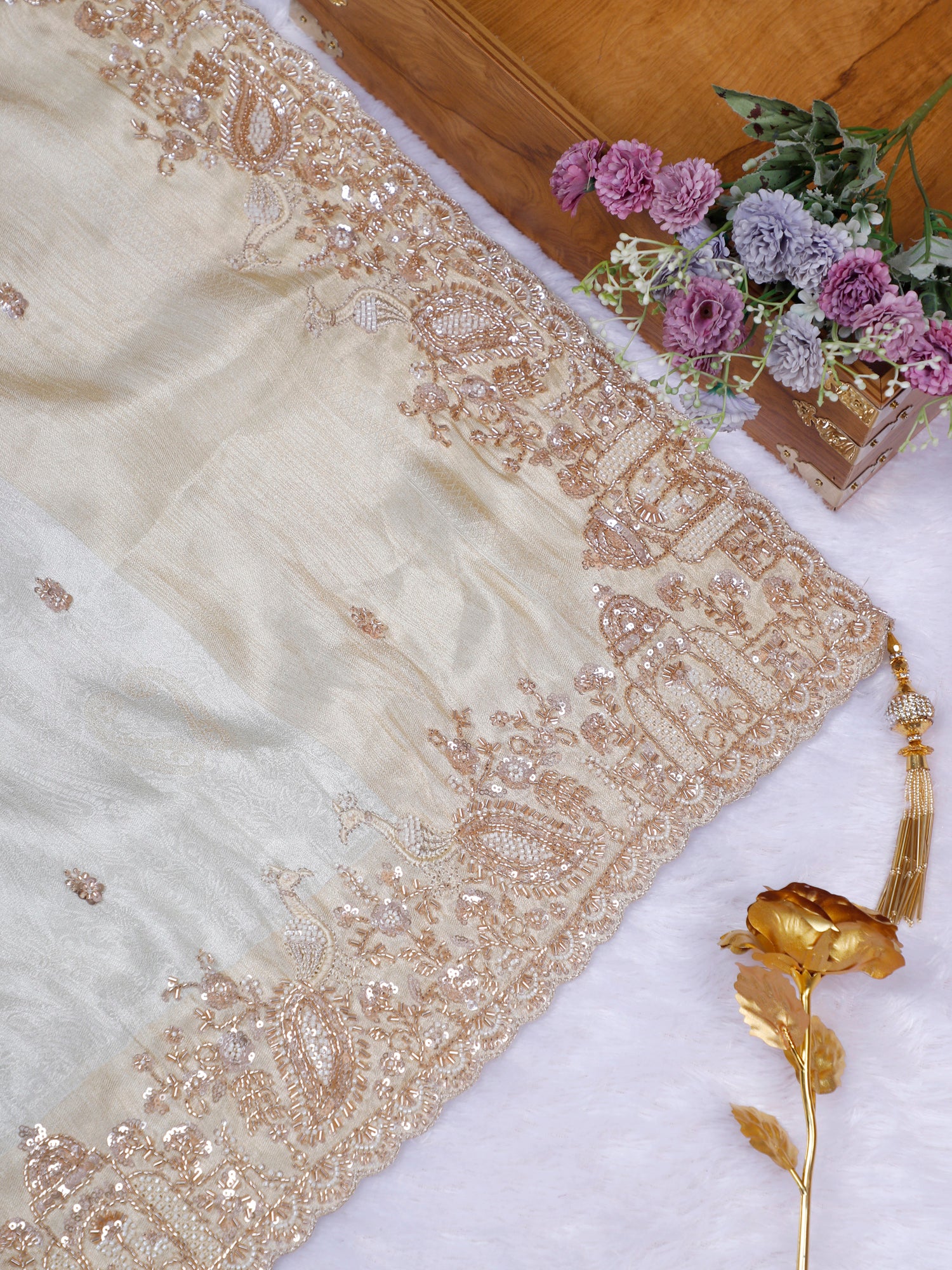 Celestial Bloom Luxury Double Shade Unstitched Silk Saree
