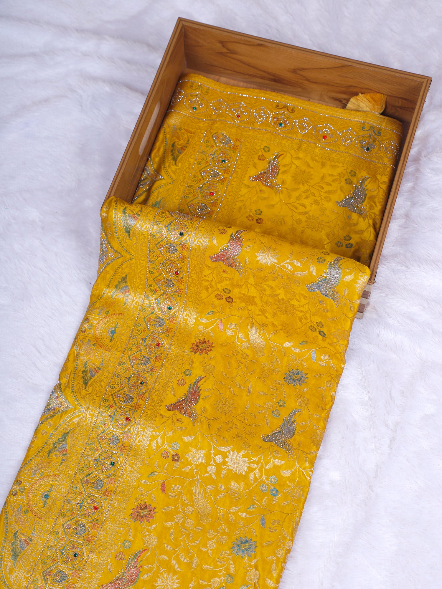 Red-Yellow Surya Jyoti Silk-Mousse Saree