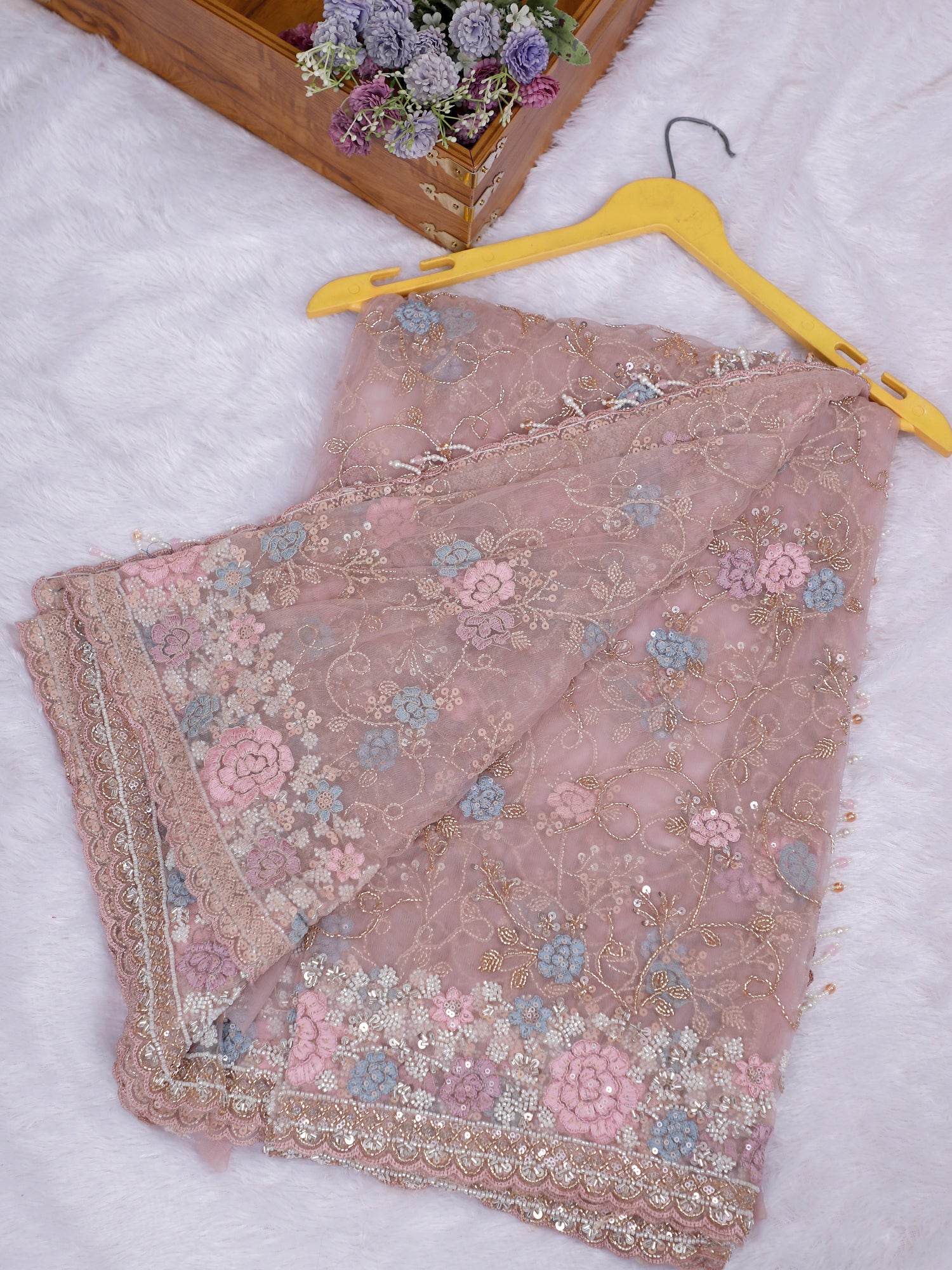 Rosé Royale Net Thread Sequin Handcrafted Sarees - 3  Shades