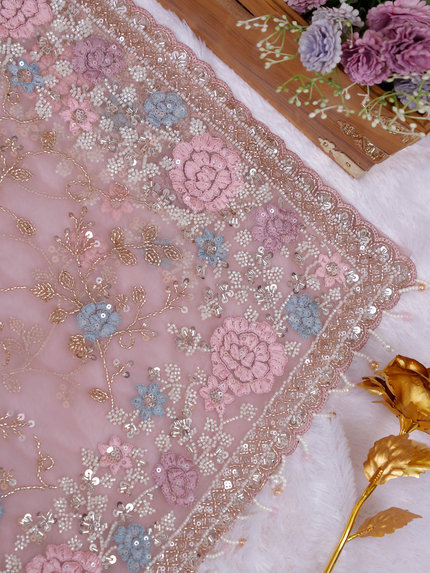 Rosé Royale Net Thread Sequin Handcrafted Sarees - 3  Shades