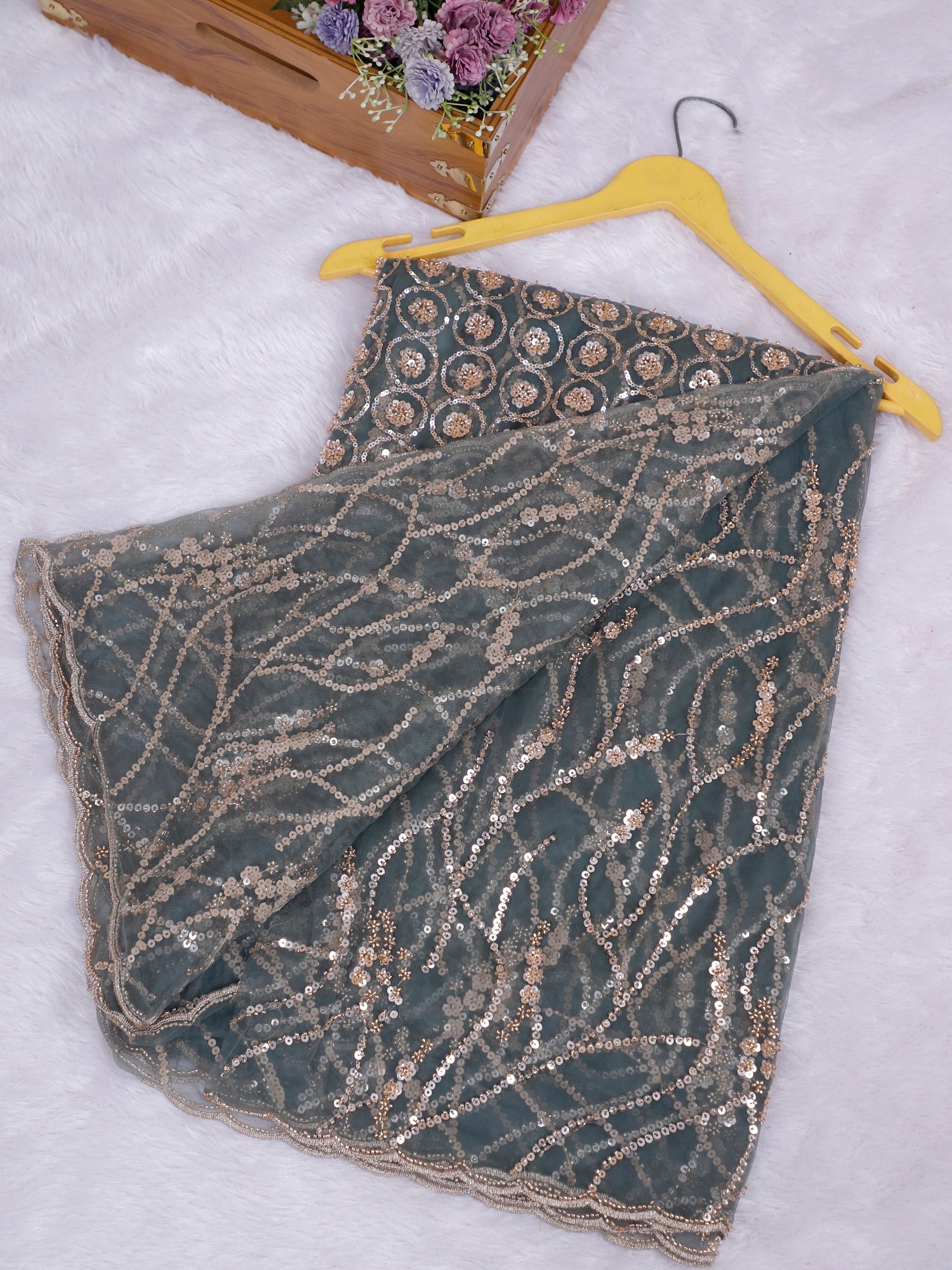 Velvet Aura Net Sequin Partywear Saree - 4 Stunning Color Options