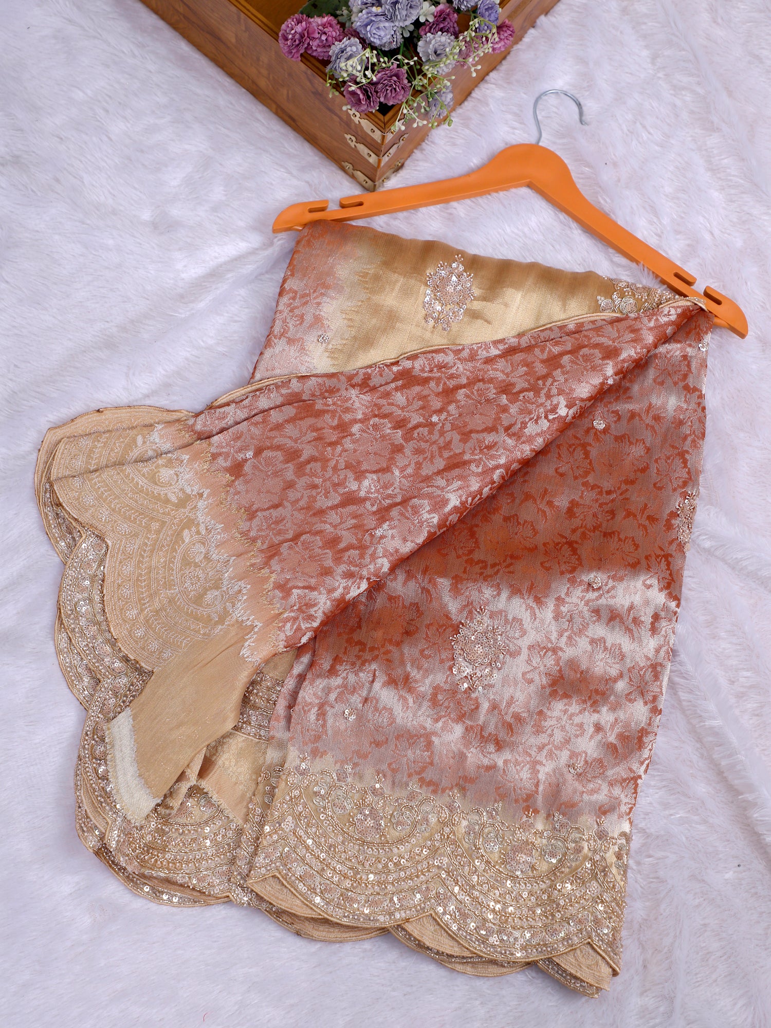 Royal Noor Shimmer Silk Saree Handcrafted Zardosi Sequins Elegance-5 Regal Shades Edition