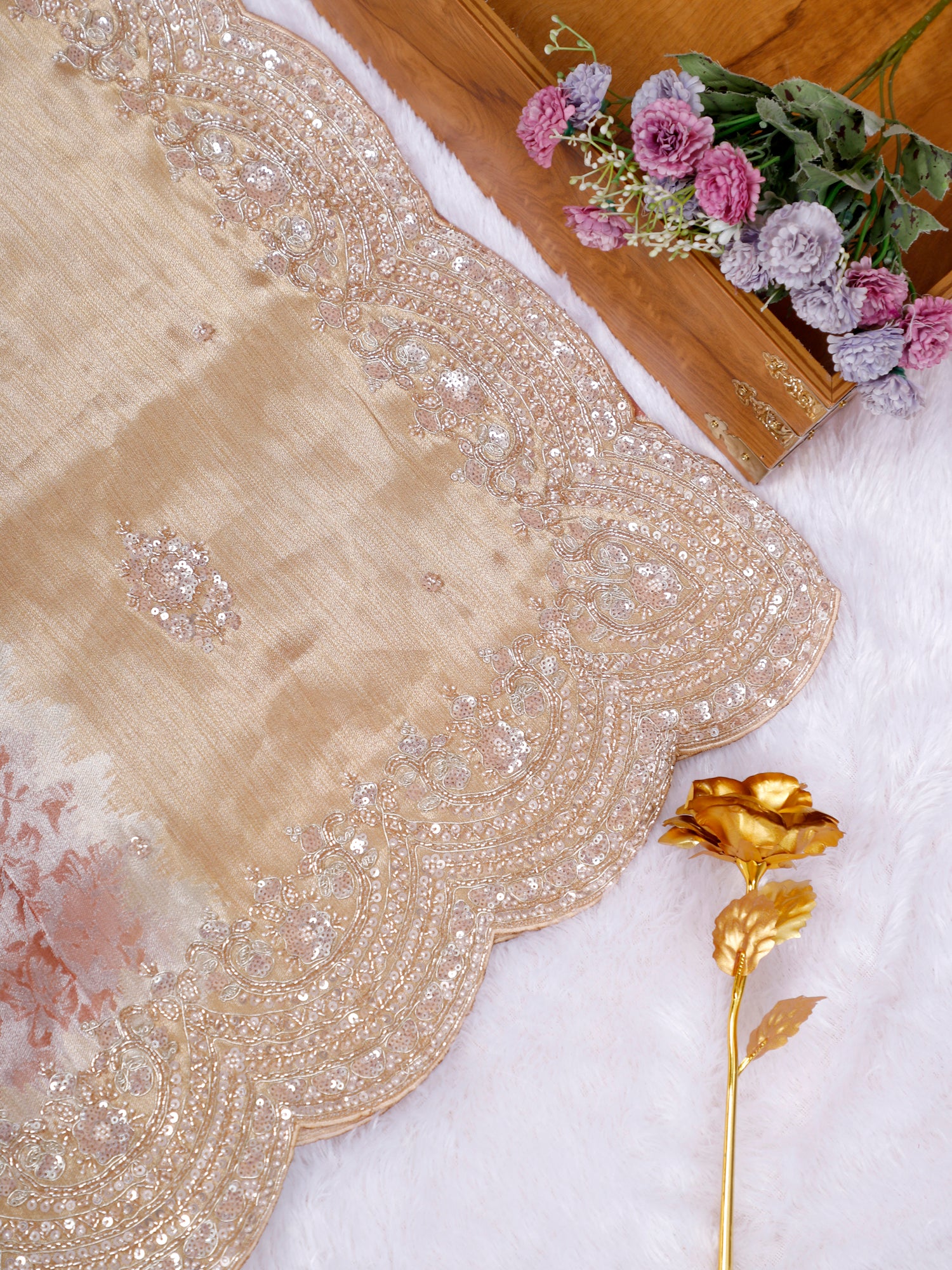 Royal Noor Shimmer Silk Saree Handcrafted Zardosi Sequins Elegance-5 Regal Shades Edition