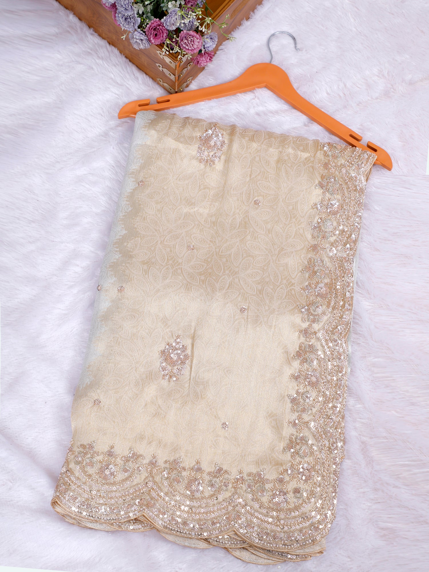 Royal Noor Shimmer Silk Saree Handcrafted Zardosi Sequins Elegance-5 Regal Shades Edition