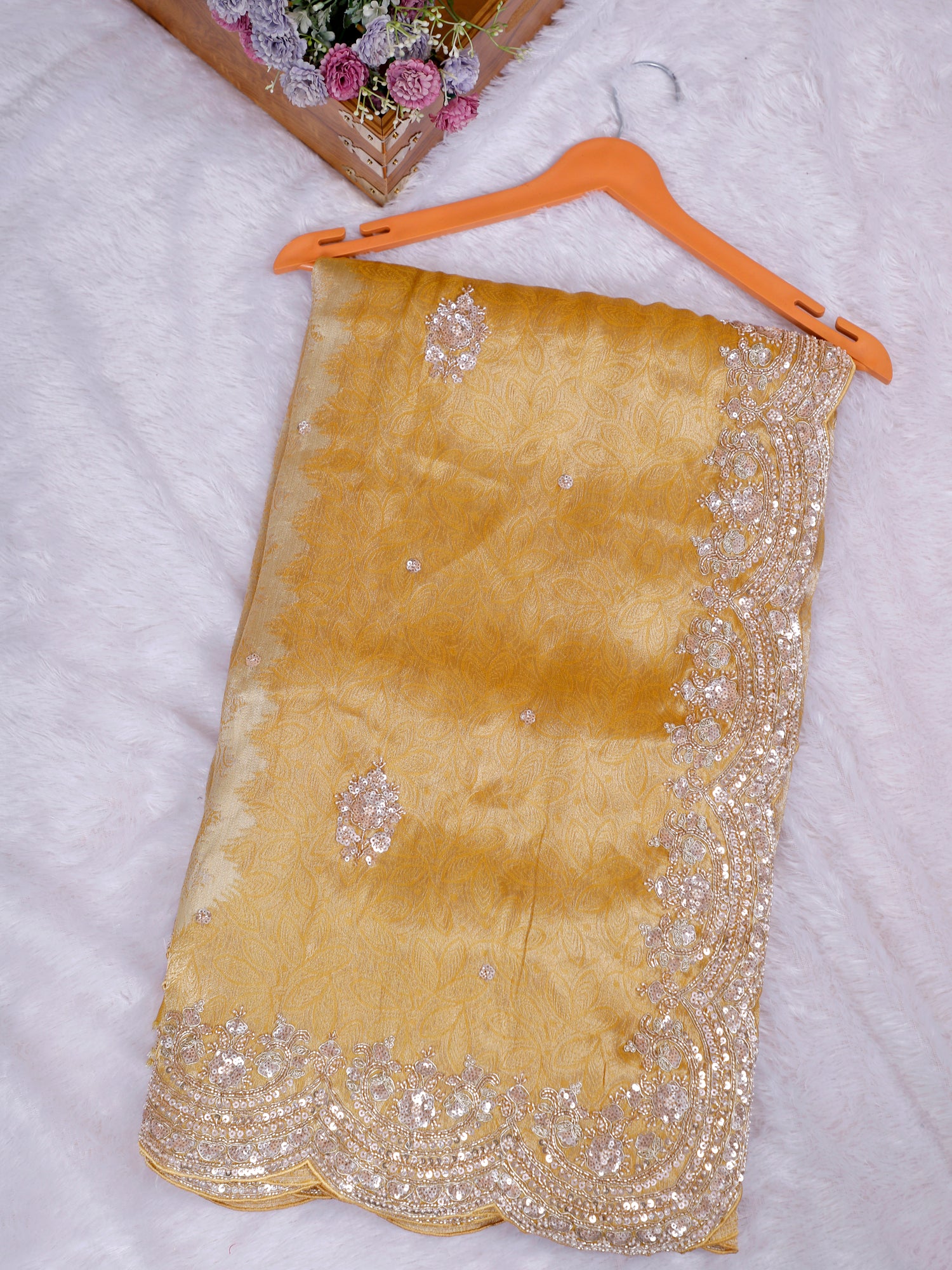 Royal Noor Shimmer Silk Saree Handcrafted Zardosi Sequins Elegance-5 Regal Shades Edition