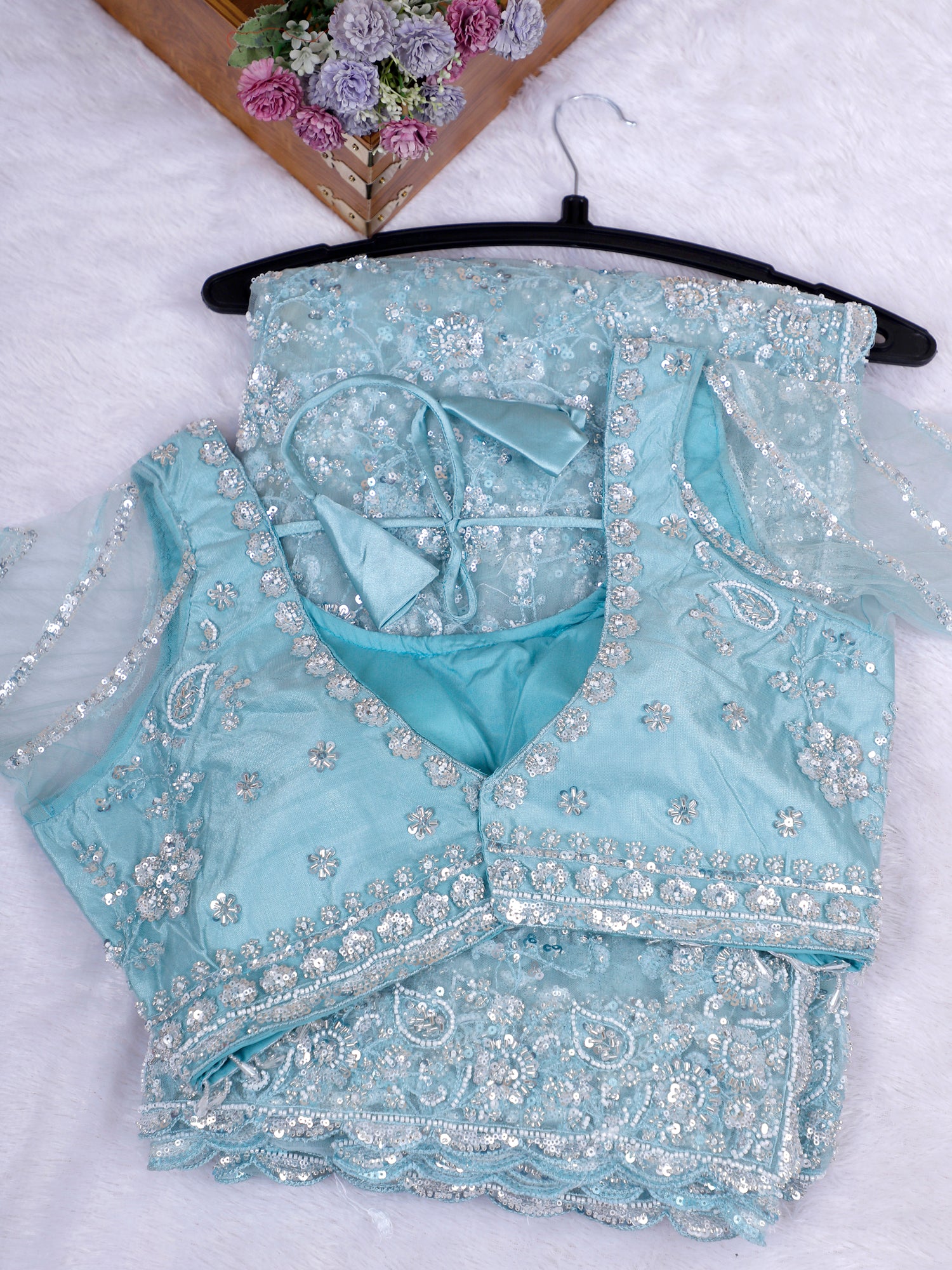 Noor-E-Safa Elegant Net Saree With Beads Moti Work - 3 Colors