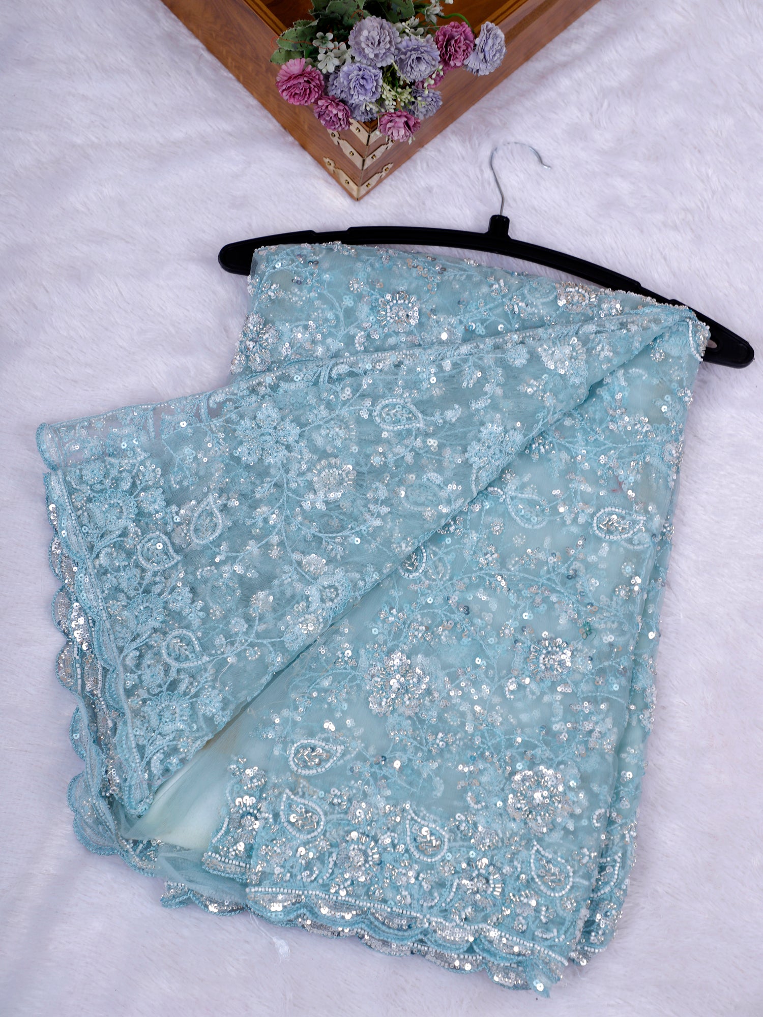 Noor-E-Safa Elegant Net Saree With Beads Moti Work - 3 Colors