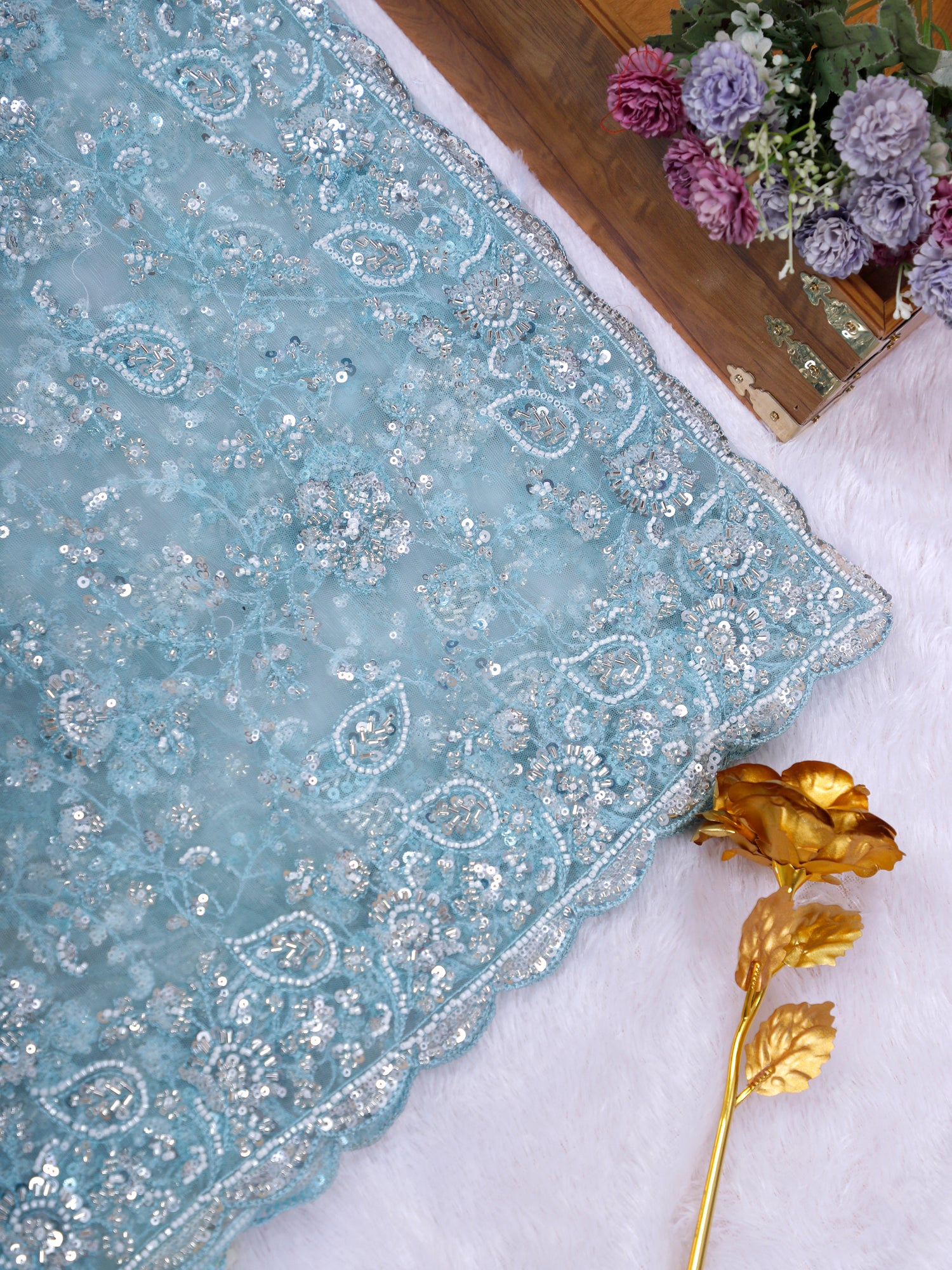 Noor-E-Safa Elegant Net Saree With Beads Moti Work - 3 Colors