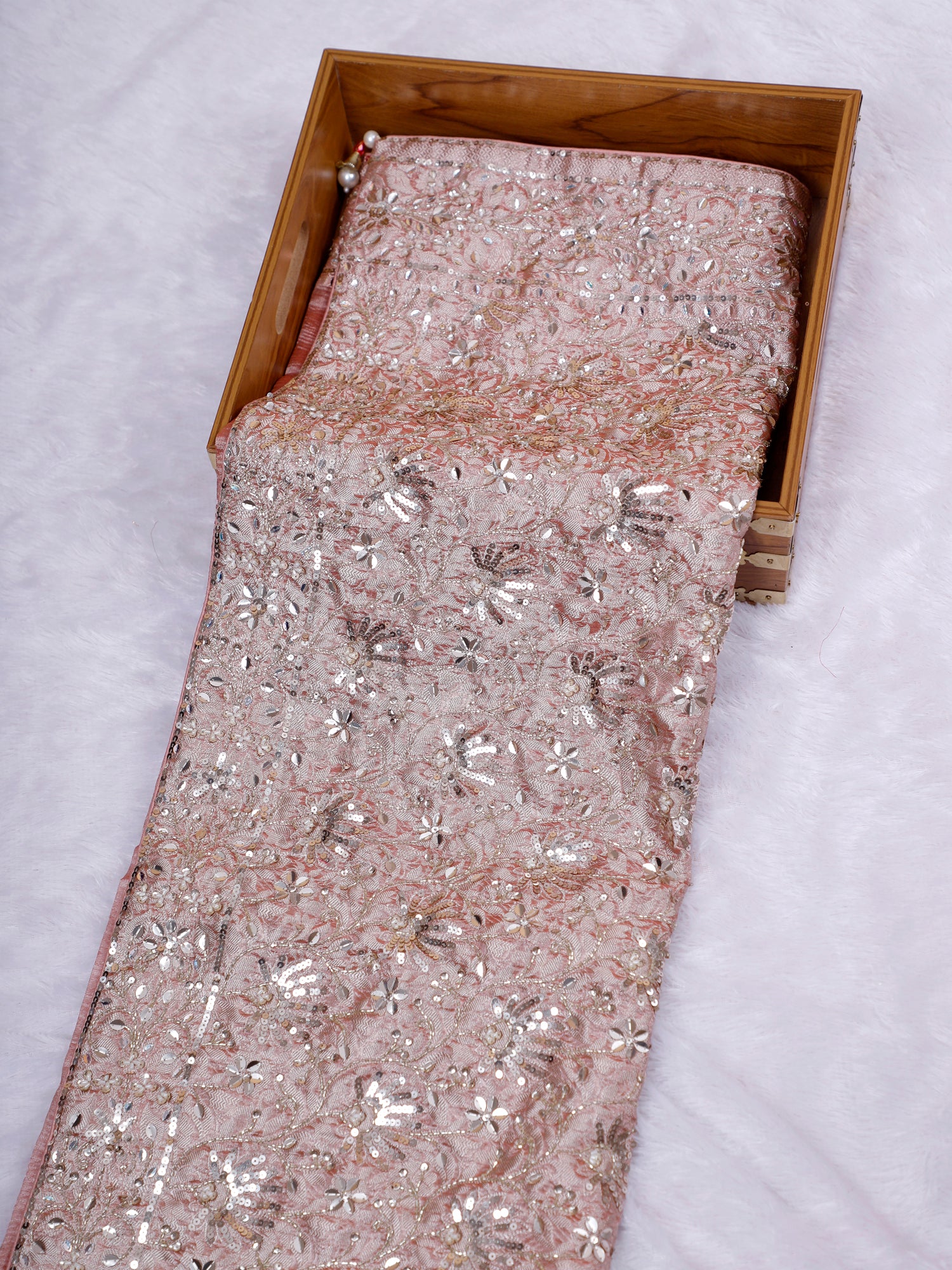 Red Salmon Pink Noor-E-Raunaq Tissue Silk Saree