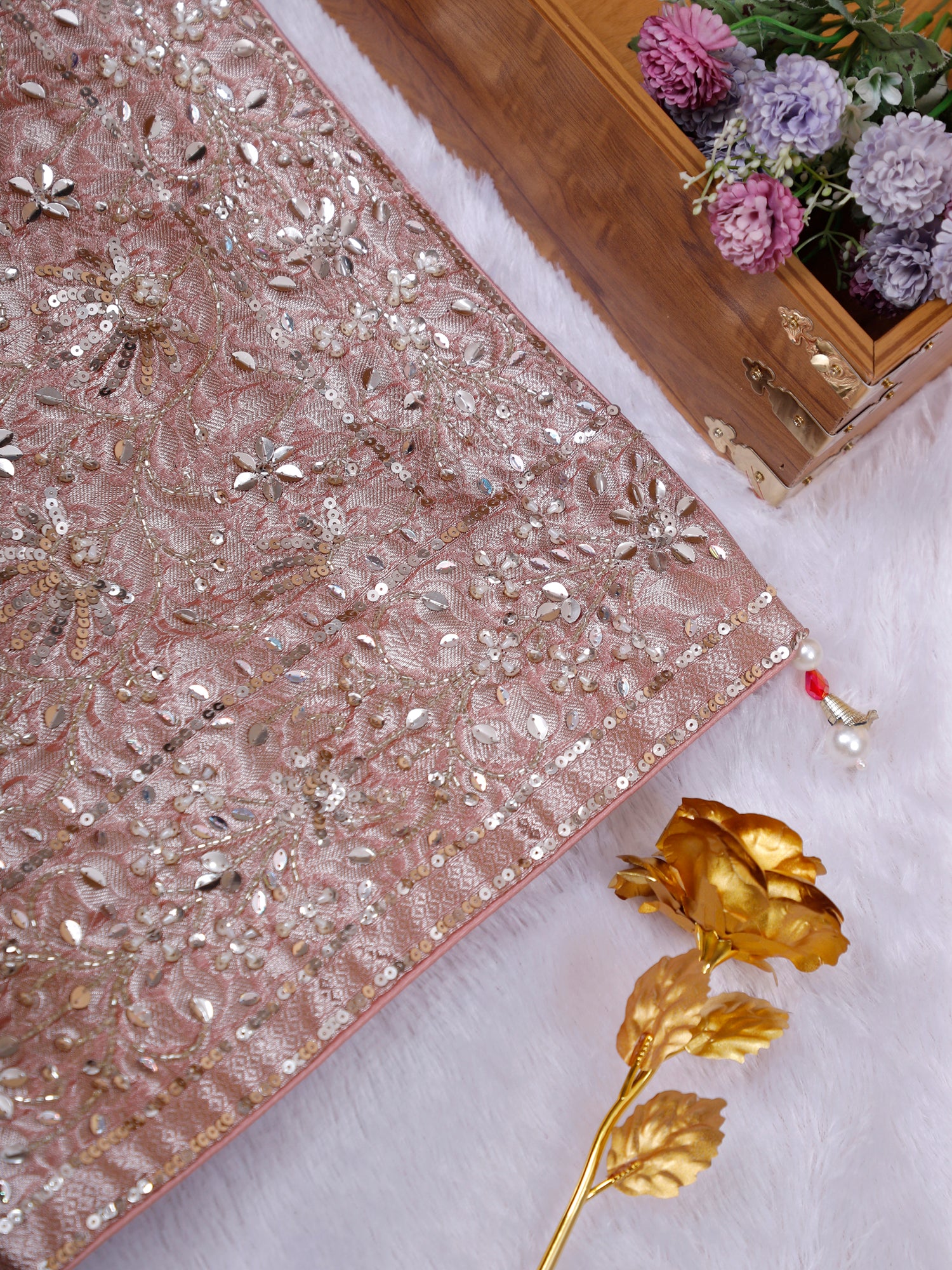 Red Salmon Pink Noor-E-Raunaq Tissue Silk Saree