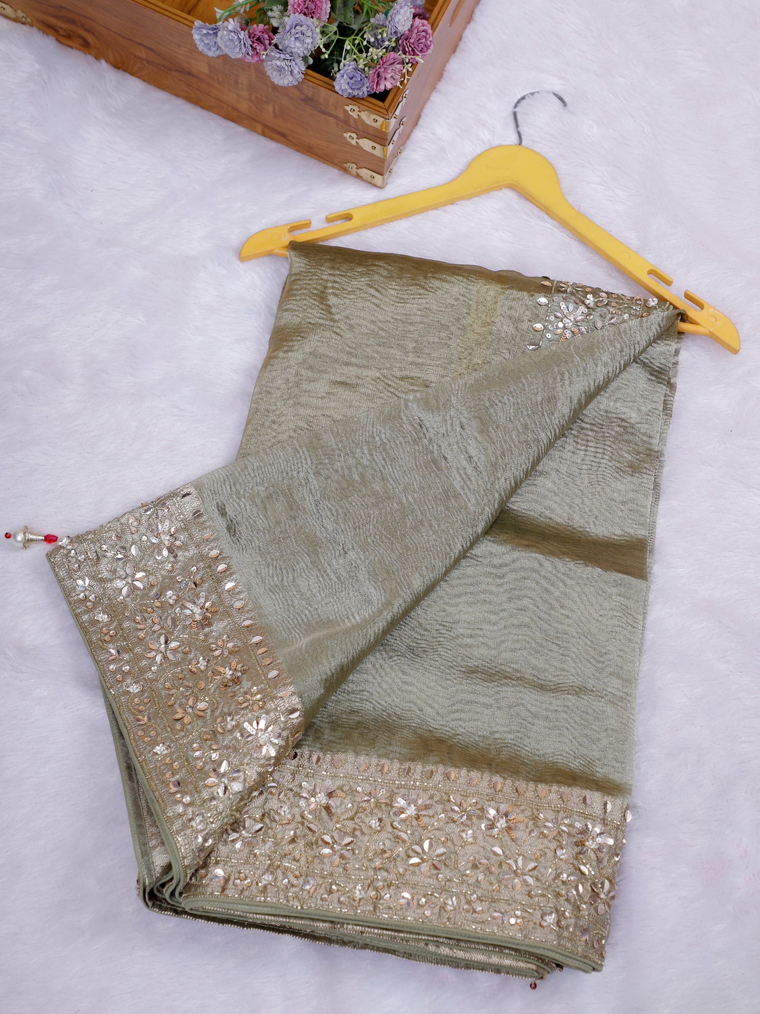 Red Olive Green Aafreen Dual-Tone Saree