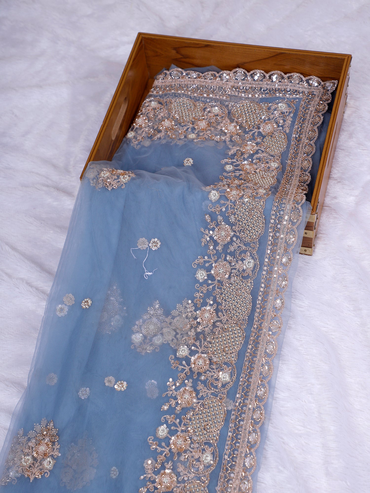 Misty Blue Shimmer Royale Sequins Saree