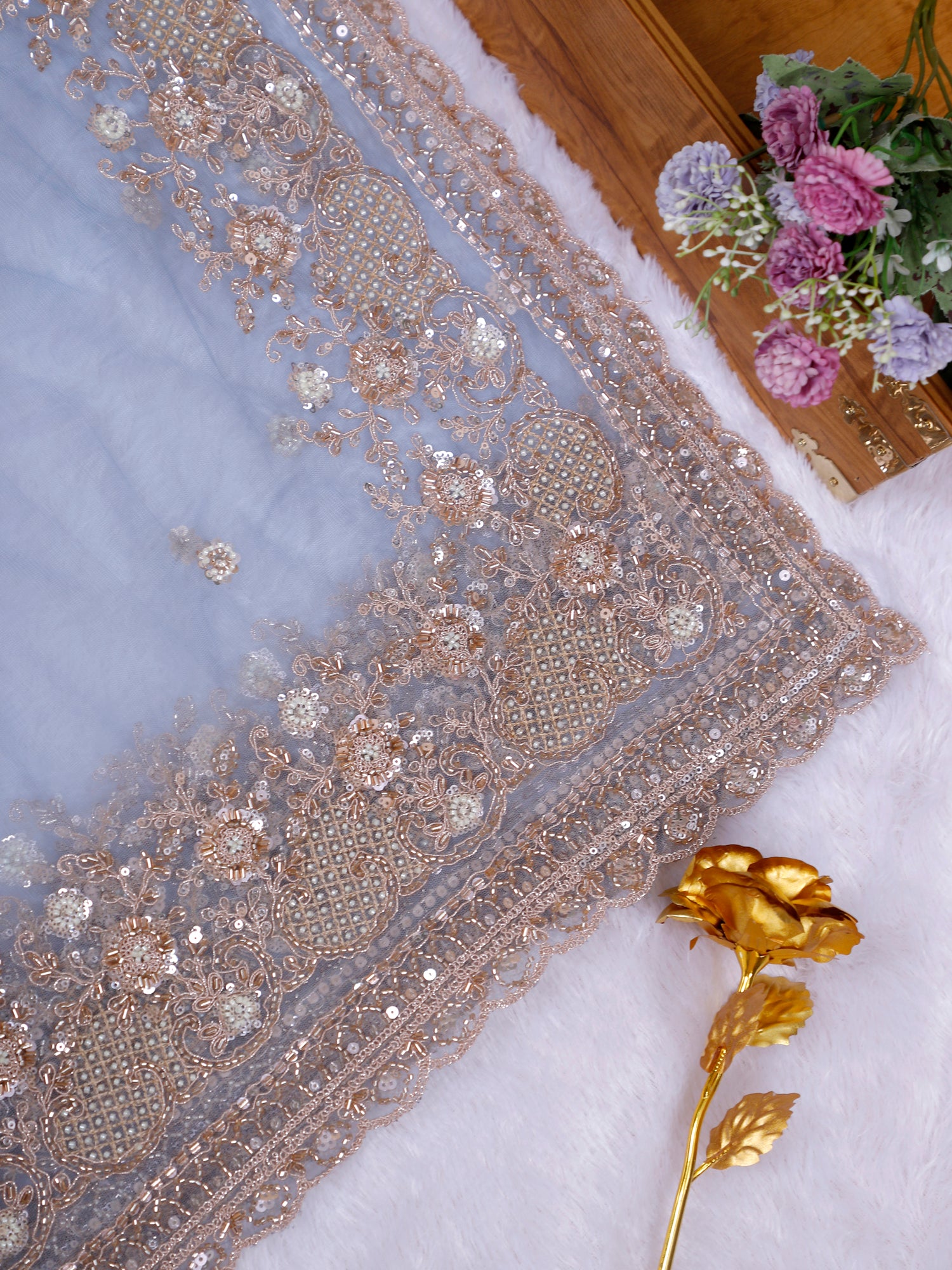 Misty Blue Shimmer Royale Sequins Saree
