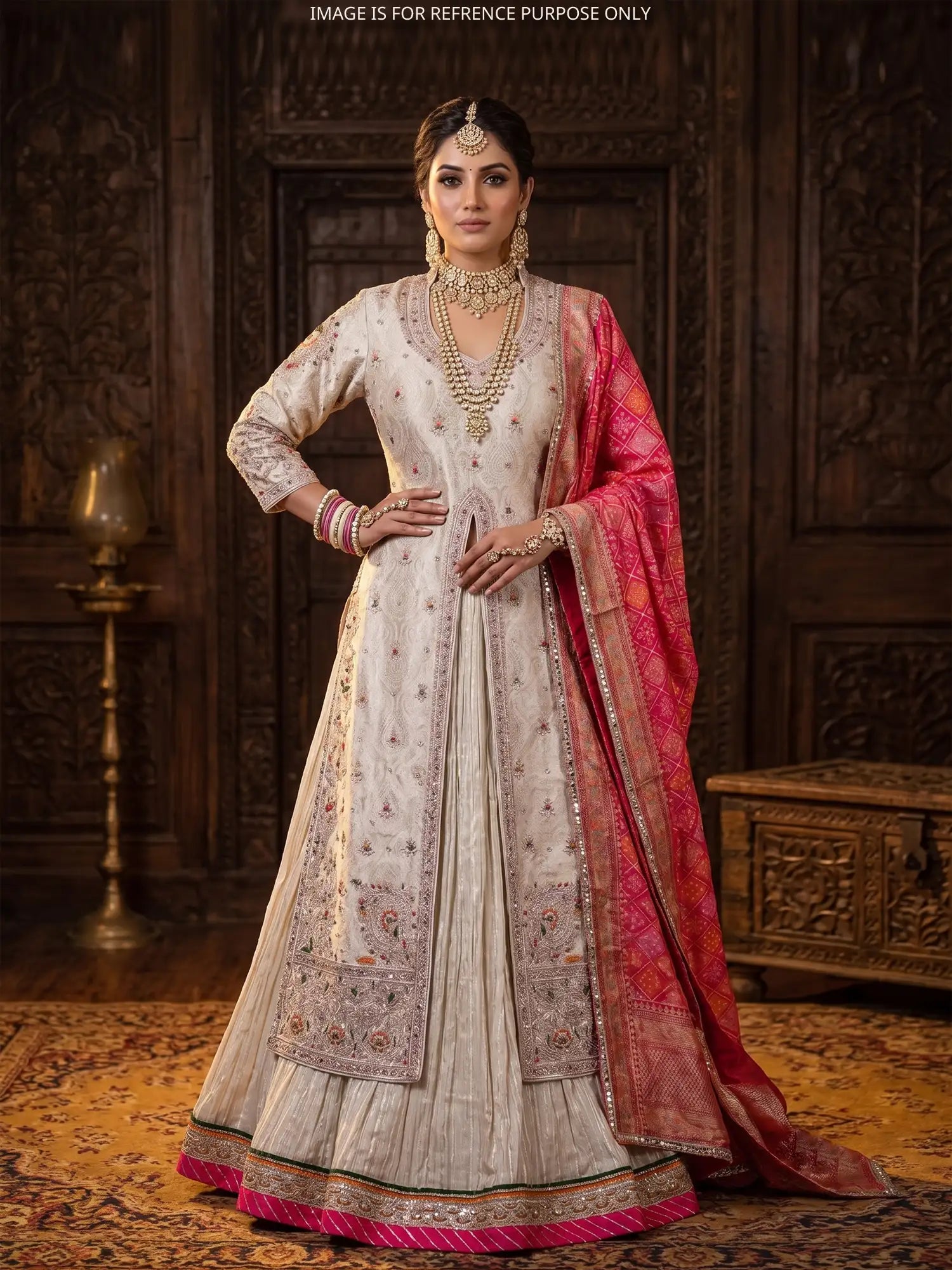 Majestic Off White Fusion Lehenga Crafted in Banarasi Silk
