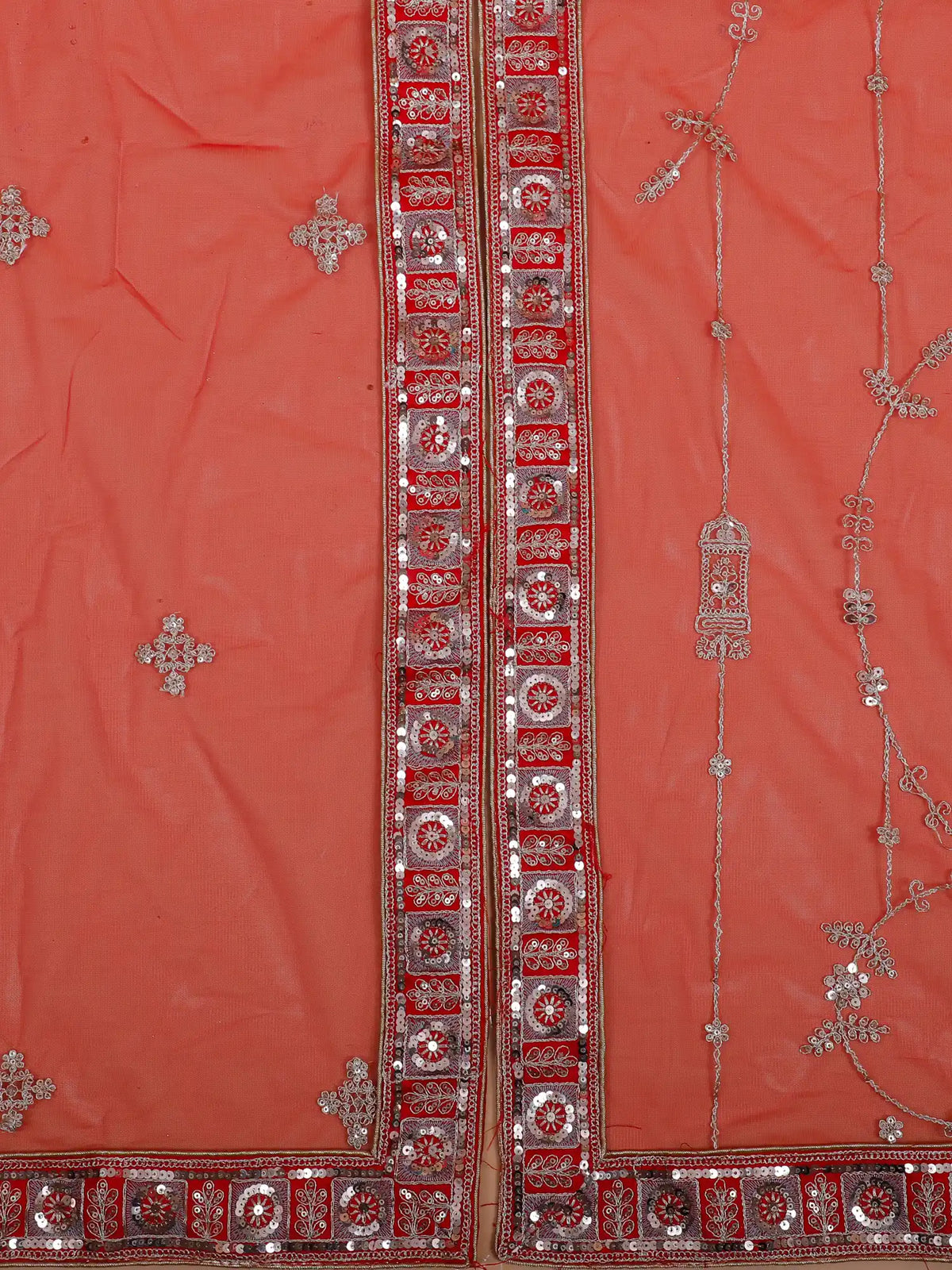 Majestic Red Wedding Lehenga with Silver Thread and Sequin Work