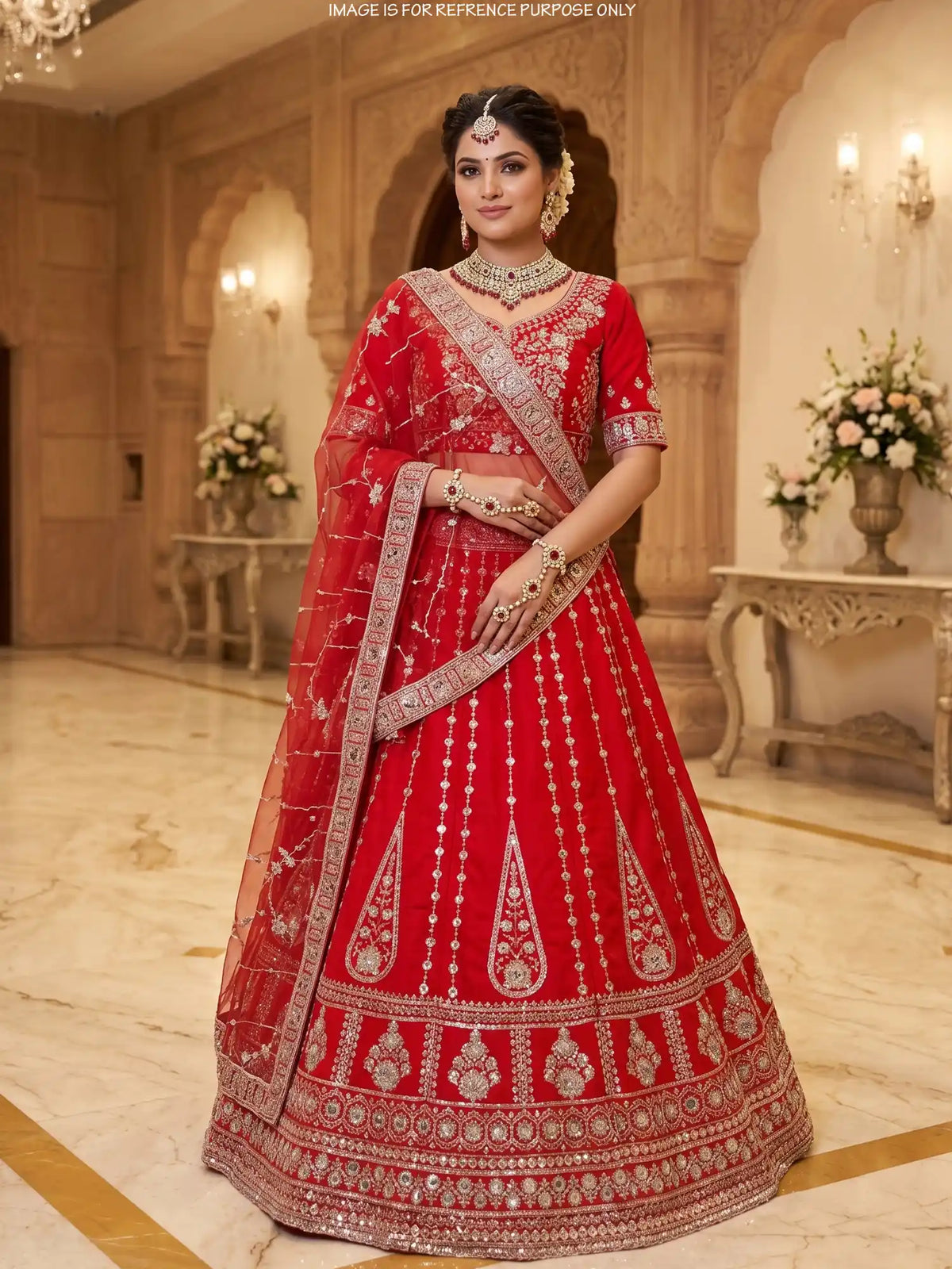 Majestic Red Wedding Lehenga with Silver Thread and Sequin Work