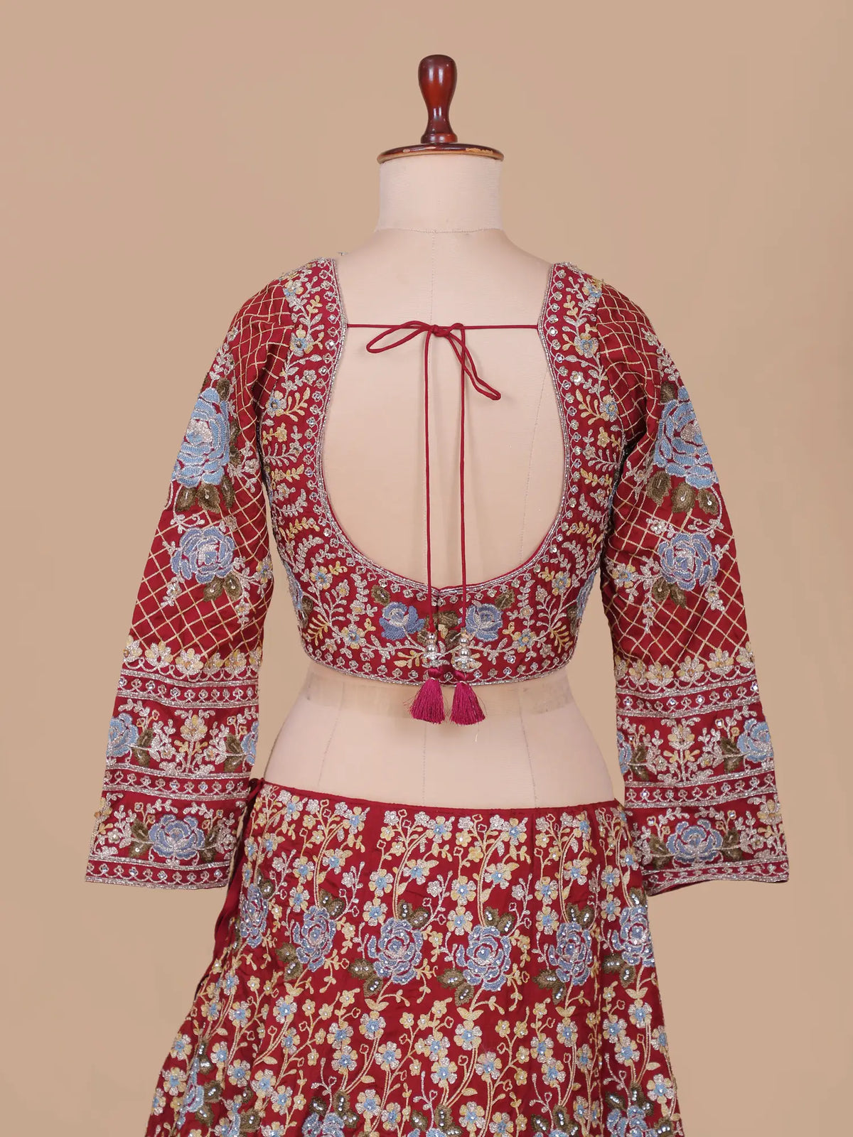 Eye Catching Maroon Georgette Lehenga Choli With Blue Rose Floral Design