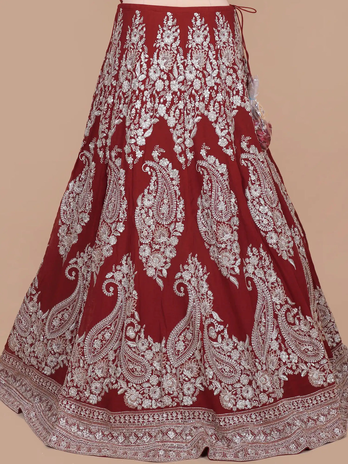 Luxury Maroon Georgette Designer Lehenga Choli With Intricate Dori Embroidery
