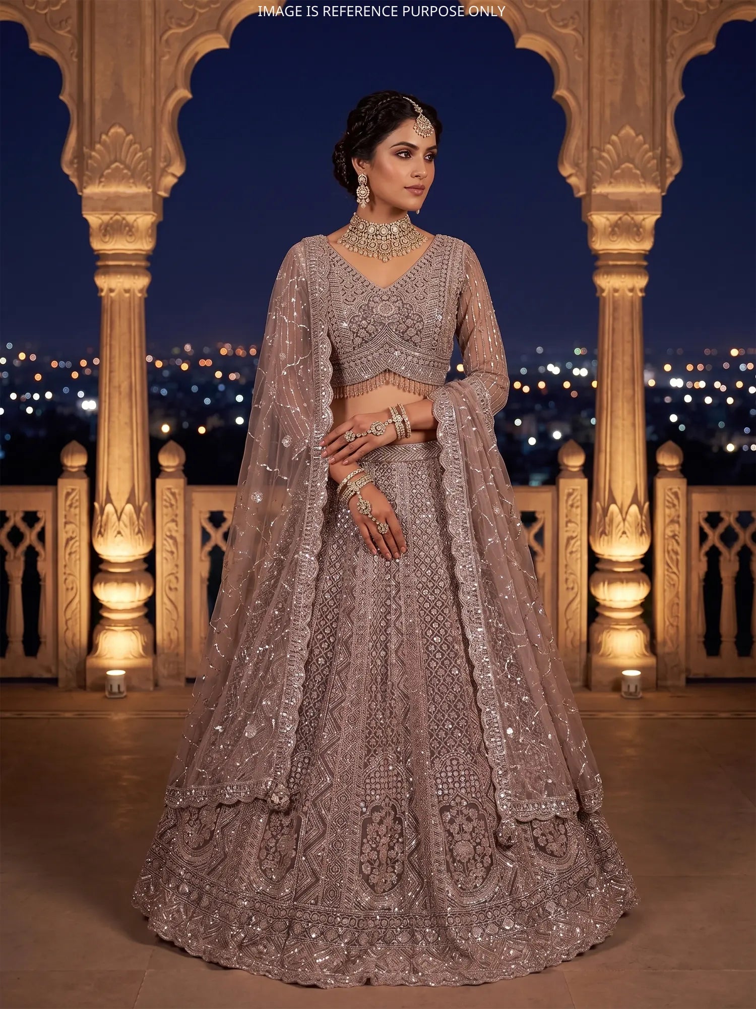 Metallic Taupe Elegant Designer Lehenga With Premium Finish