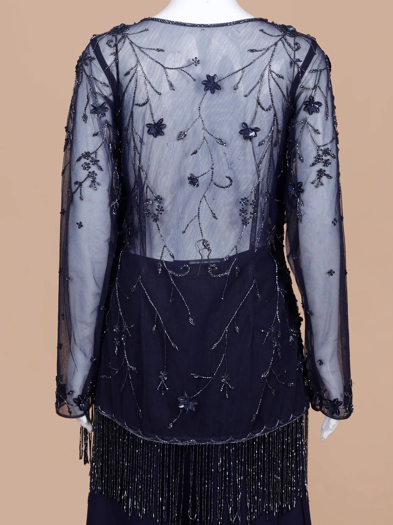 Exclusive Navy Blue Georgette Indo Western palazzo suit Featuring Sheer Shrug