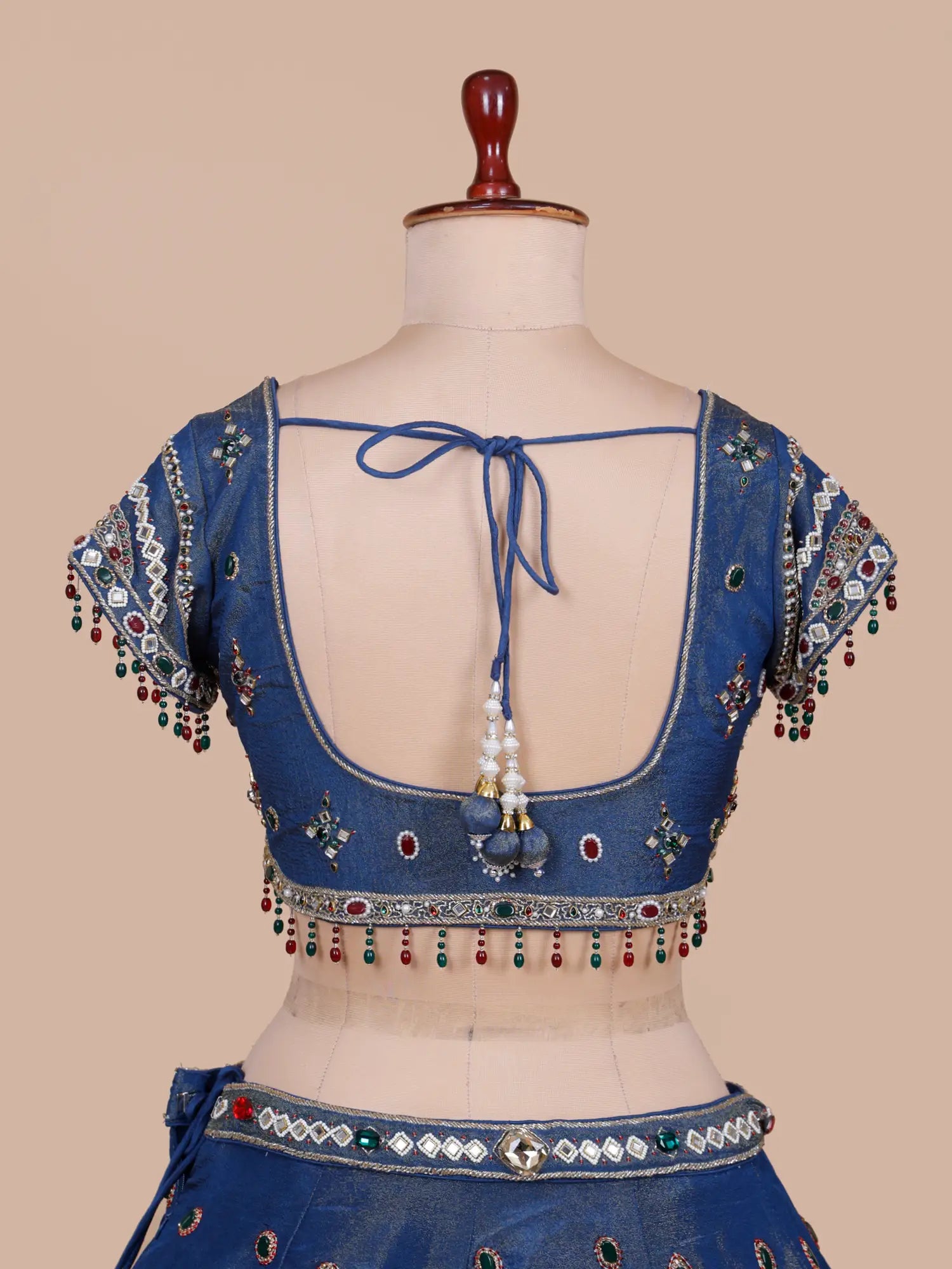 Royal Navy Blue Shimmer Organza Lehenga With Signature Gemstone Finish