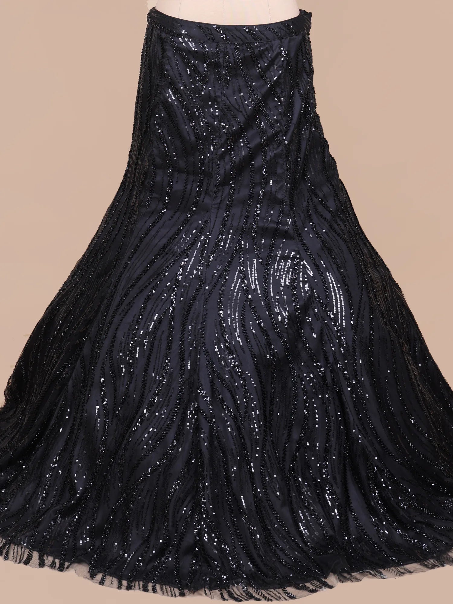 Black Designer Net Fishcut Lehenga With Bead And Sequin Detailing