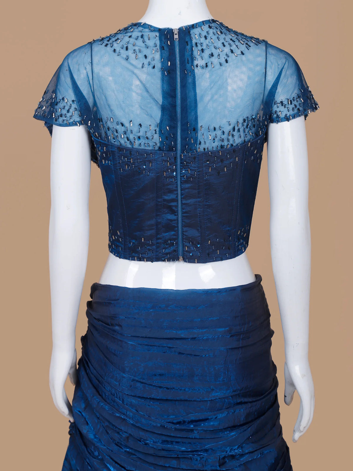 Midnight Blue Jimmy Choo Party Wear Choli with Intricate Bead Embroidery