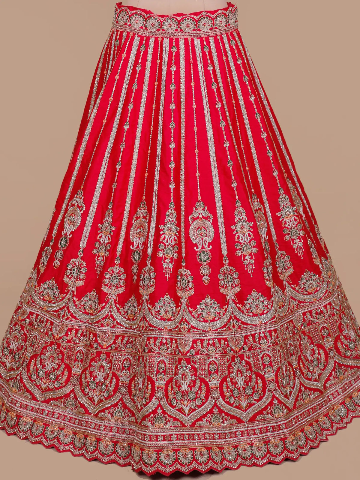 Red Silk Bridal Wedding Lehenga with Artistic Floral Embroidery Pattern