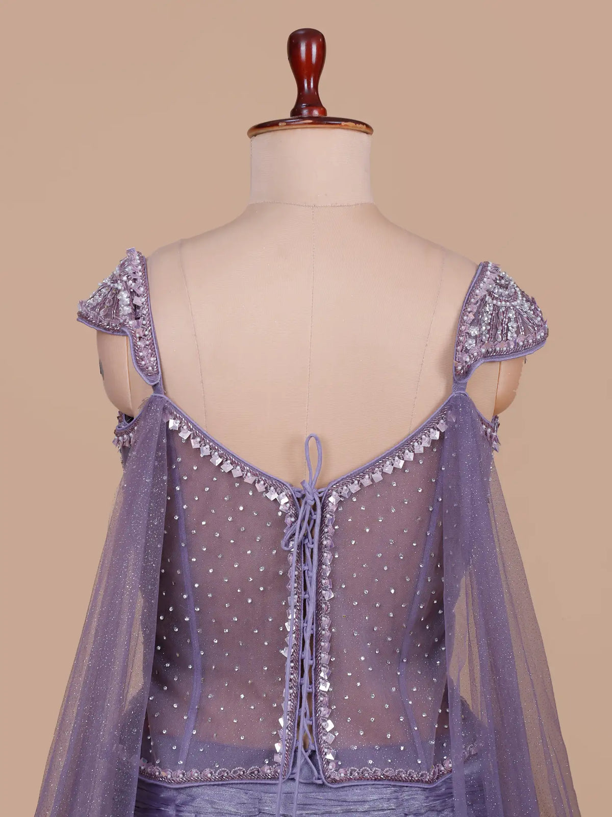 Buy Modern Purple Organza Fishcut Lehenga Featuring Pearl Moti Work