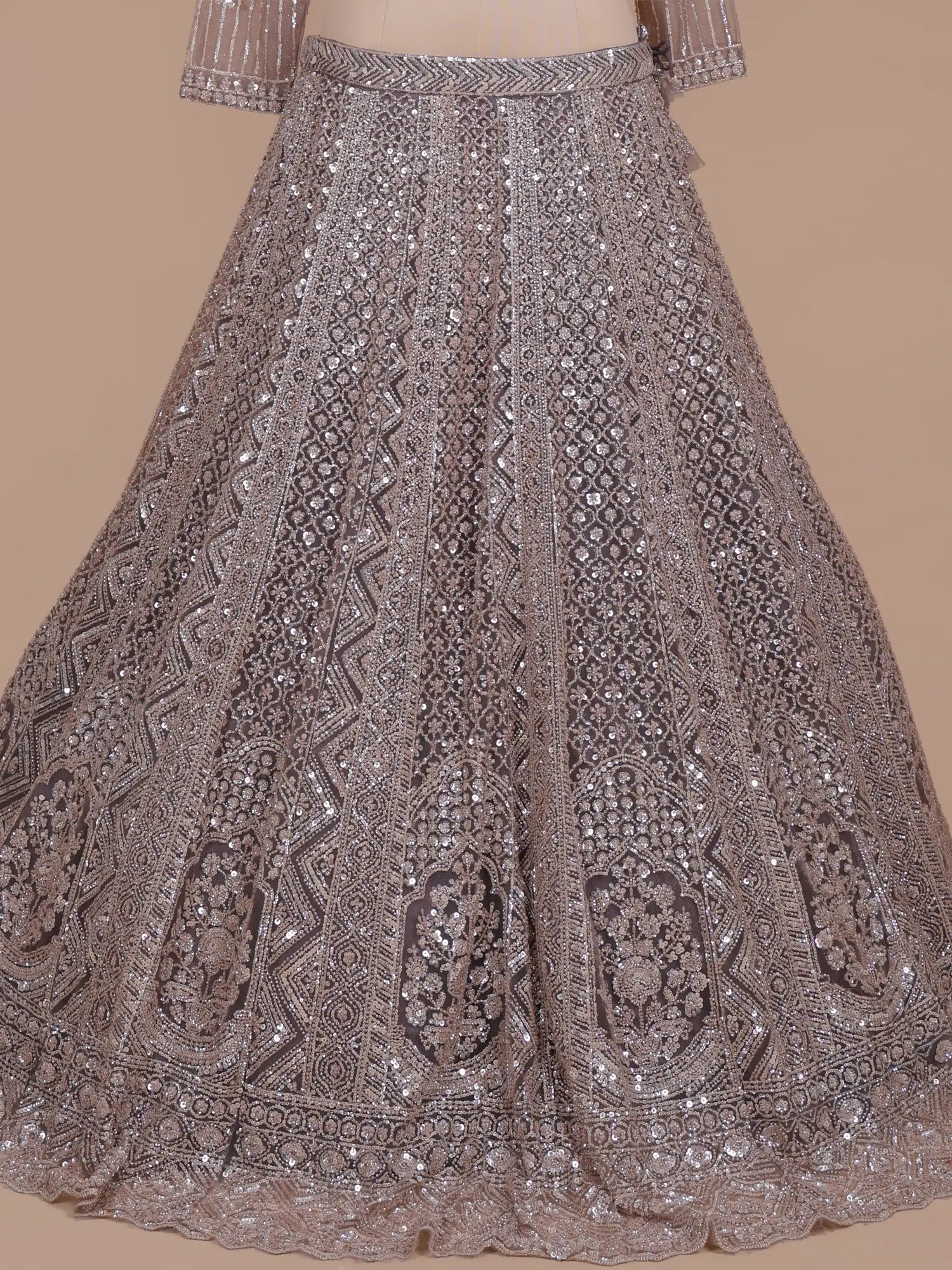 Metallic Taupe Elegant Designer Lehenga With Premium Finish