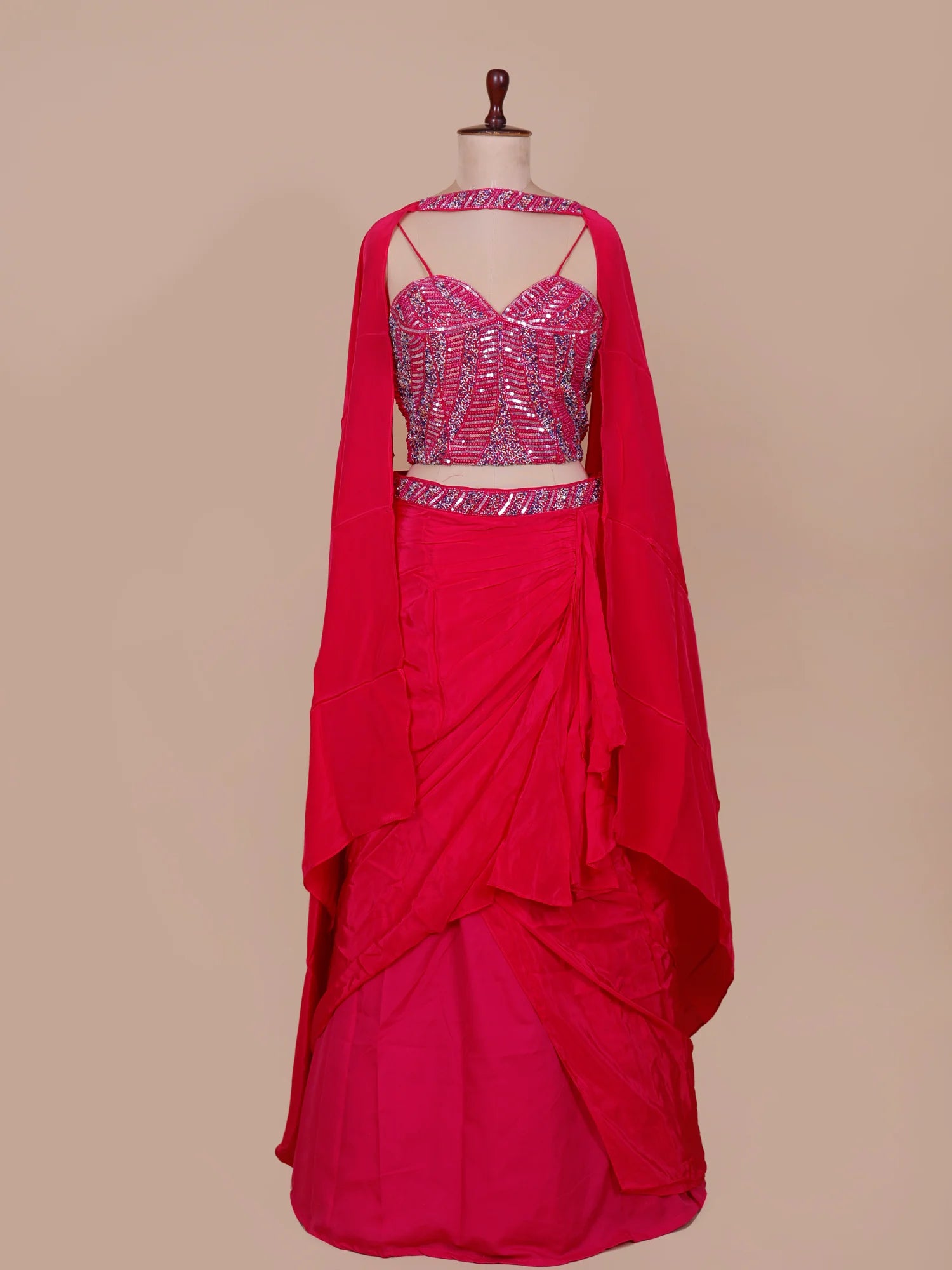 Discover Elite Pink Satin Silk Designer Fusion Lehenga Online