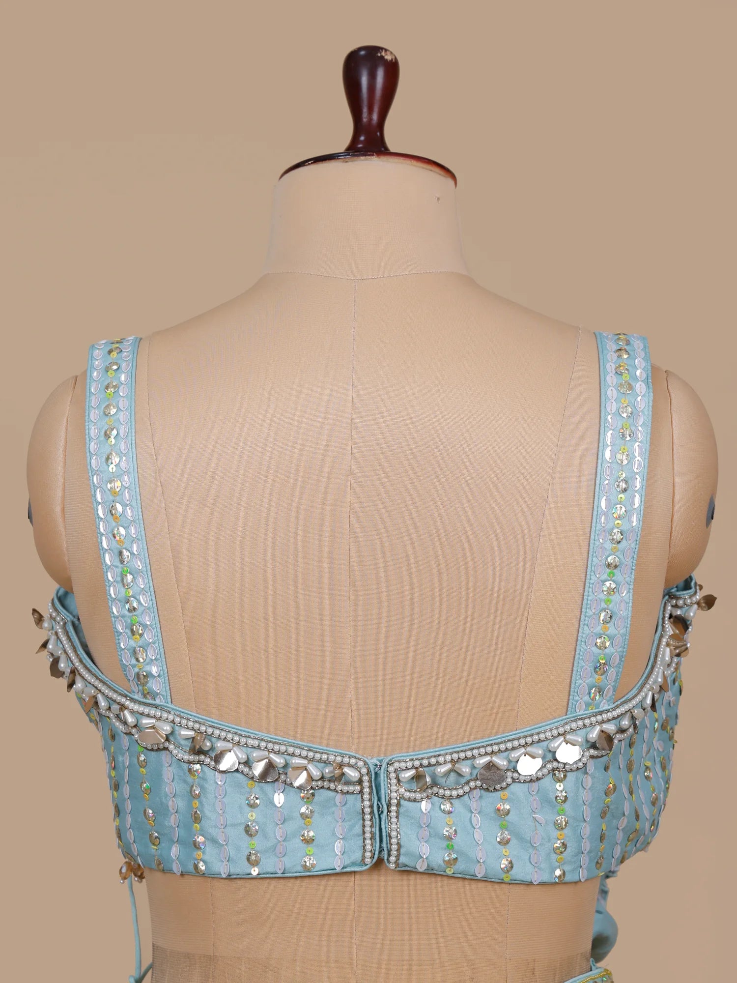 Trending Sky Blue Party Wear Raw Silk Pearl Work Lehenga Online