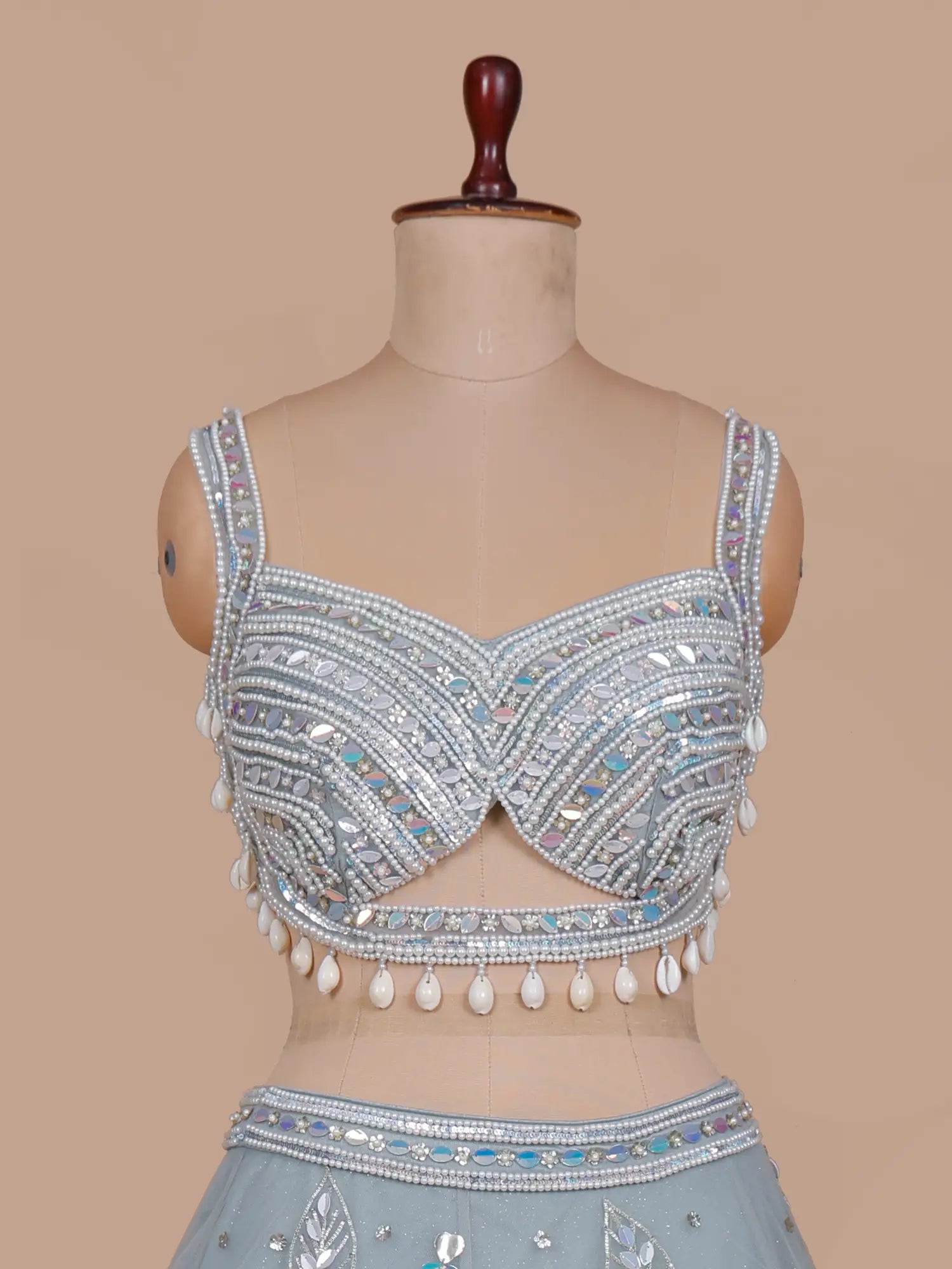 Graceful Powder Blue Lehenga Online With Pearl Accents