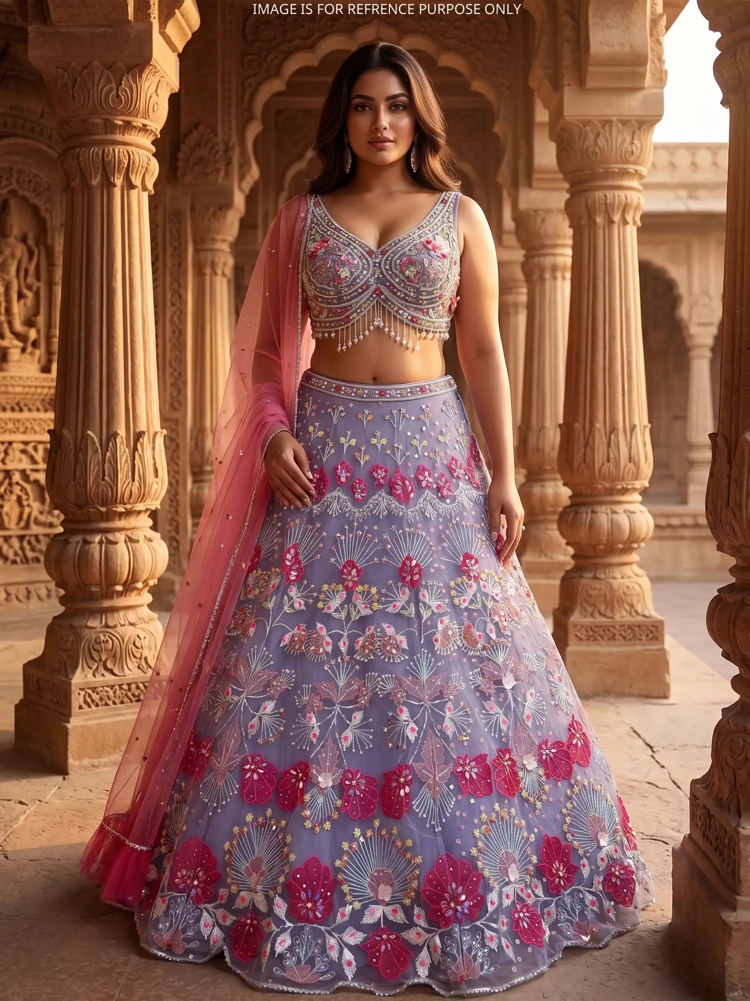 Multi Color Net Lehenga Party Wear Sequins Work Design